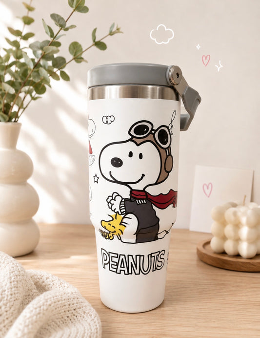 Termo Snoopy con Asa y Pajilla 900 ml