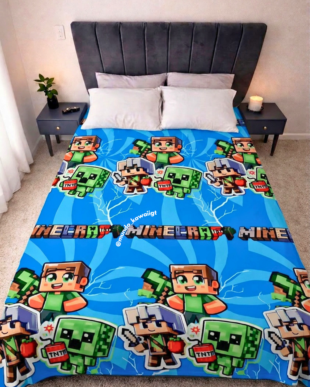 Frazada Kawaii Gamer – Estilo Minecraft (Matrimonial)