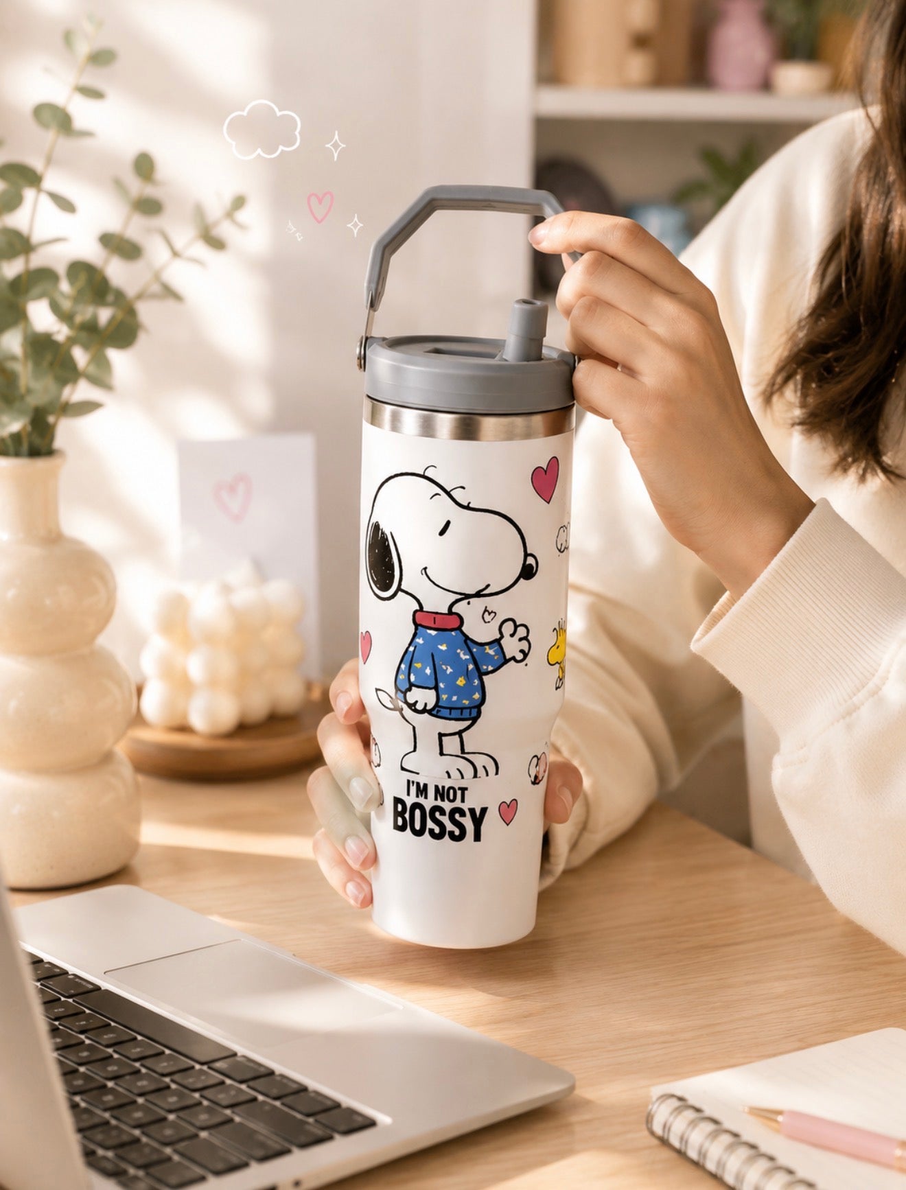 Termo Snoopy con Asa y Pajilla 900 ml