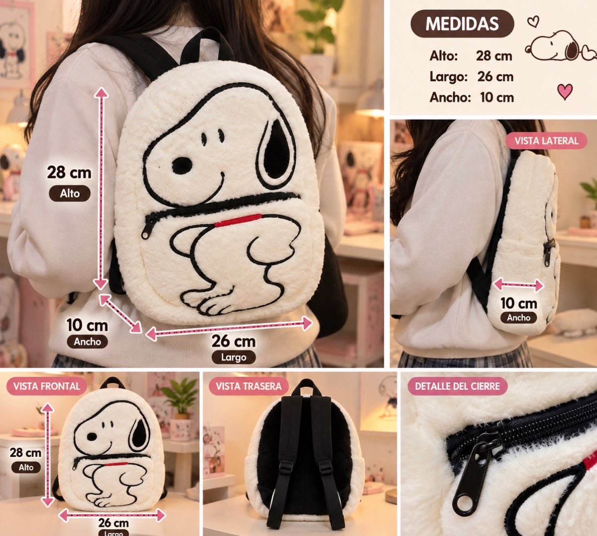 Mochila de Peluche Snoopy Kawaii