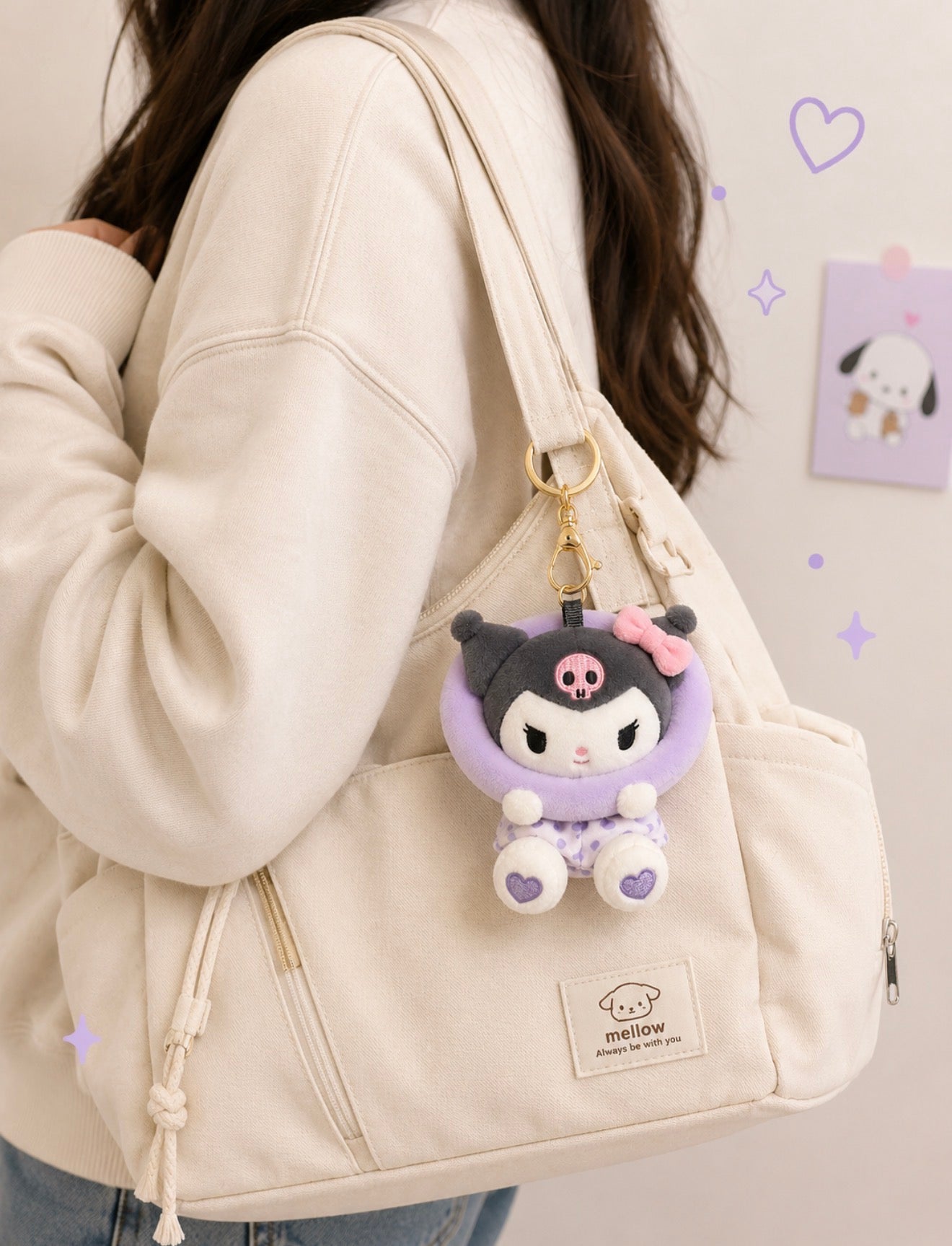 Llavero de Peluche Corazón Sanrio | Hello Kitty, Kuromi y Pochacco