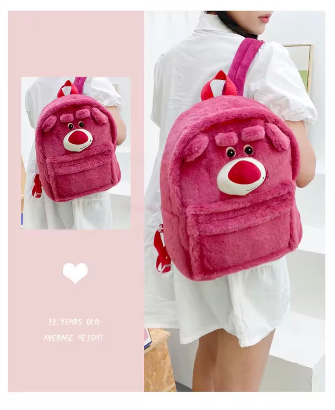 🧸🎒 Mochila Peluche Lotso (Tamaño Oficio) 💗✨