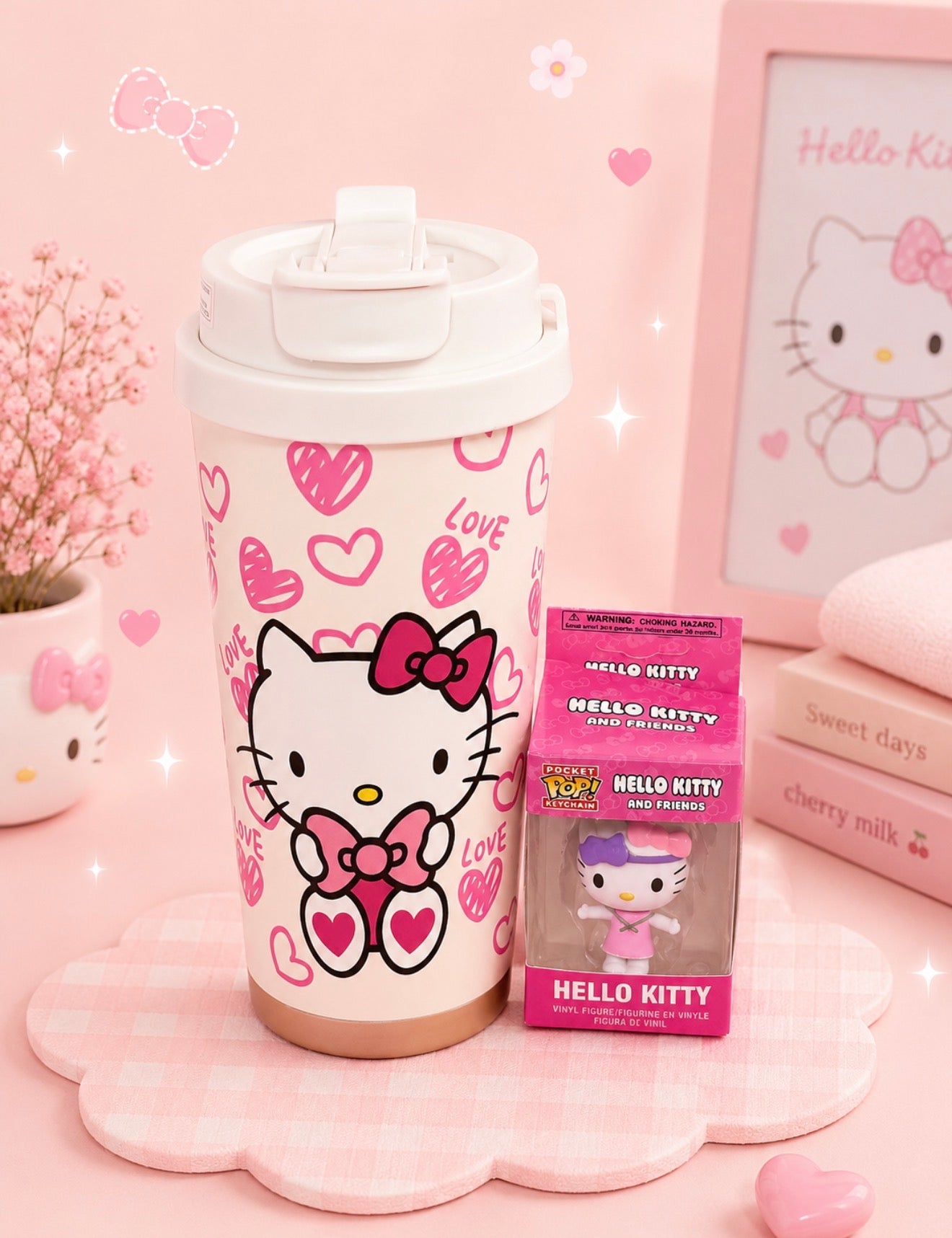 Dúo Vaso Térmico 16 onzs Hello Kitty + Llavero Pocket Pop