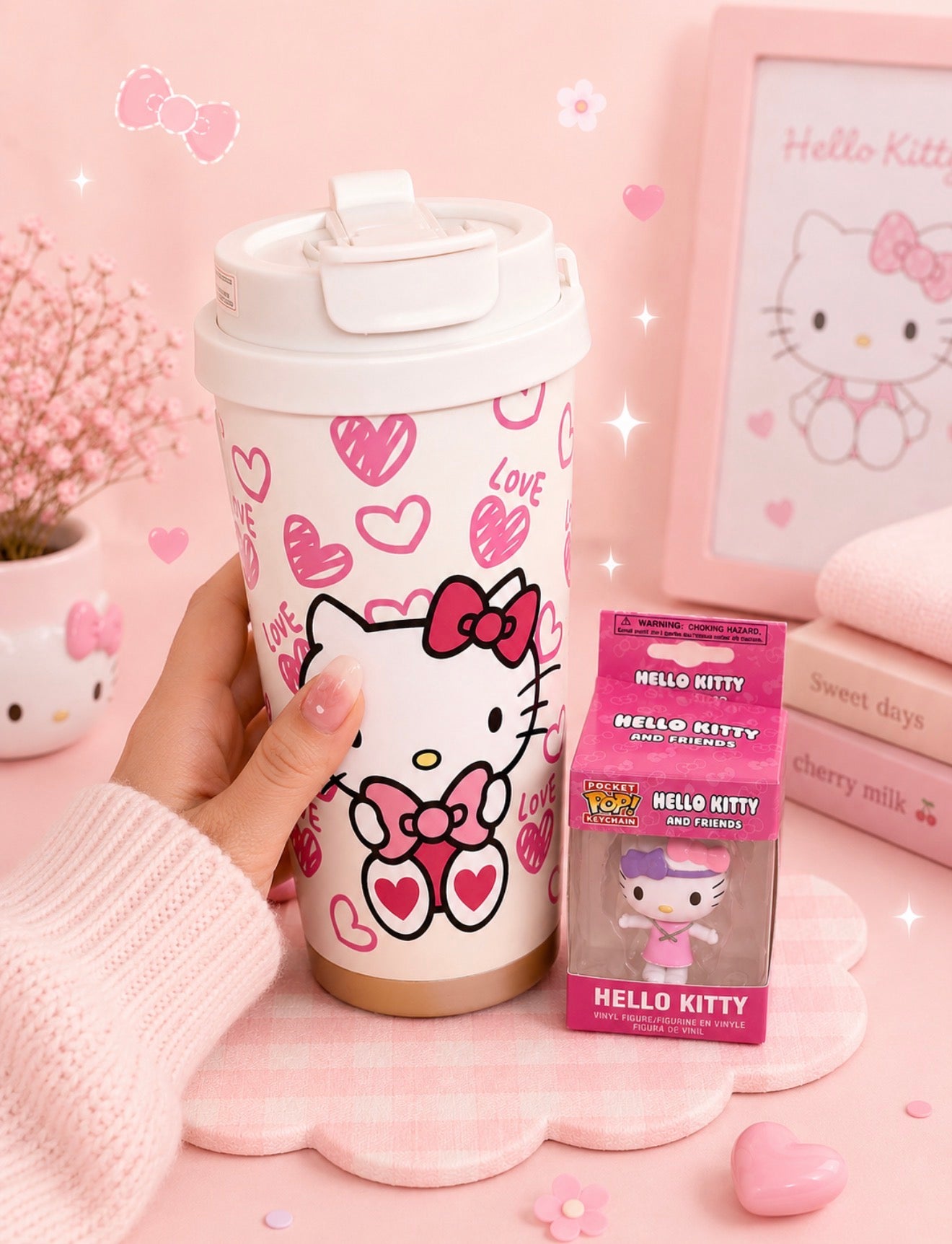 Dúo Vaso Térmico 16 onzs Hello Kitty + Llavero Pocket Pop