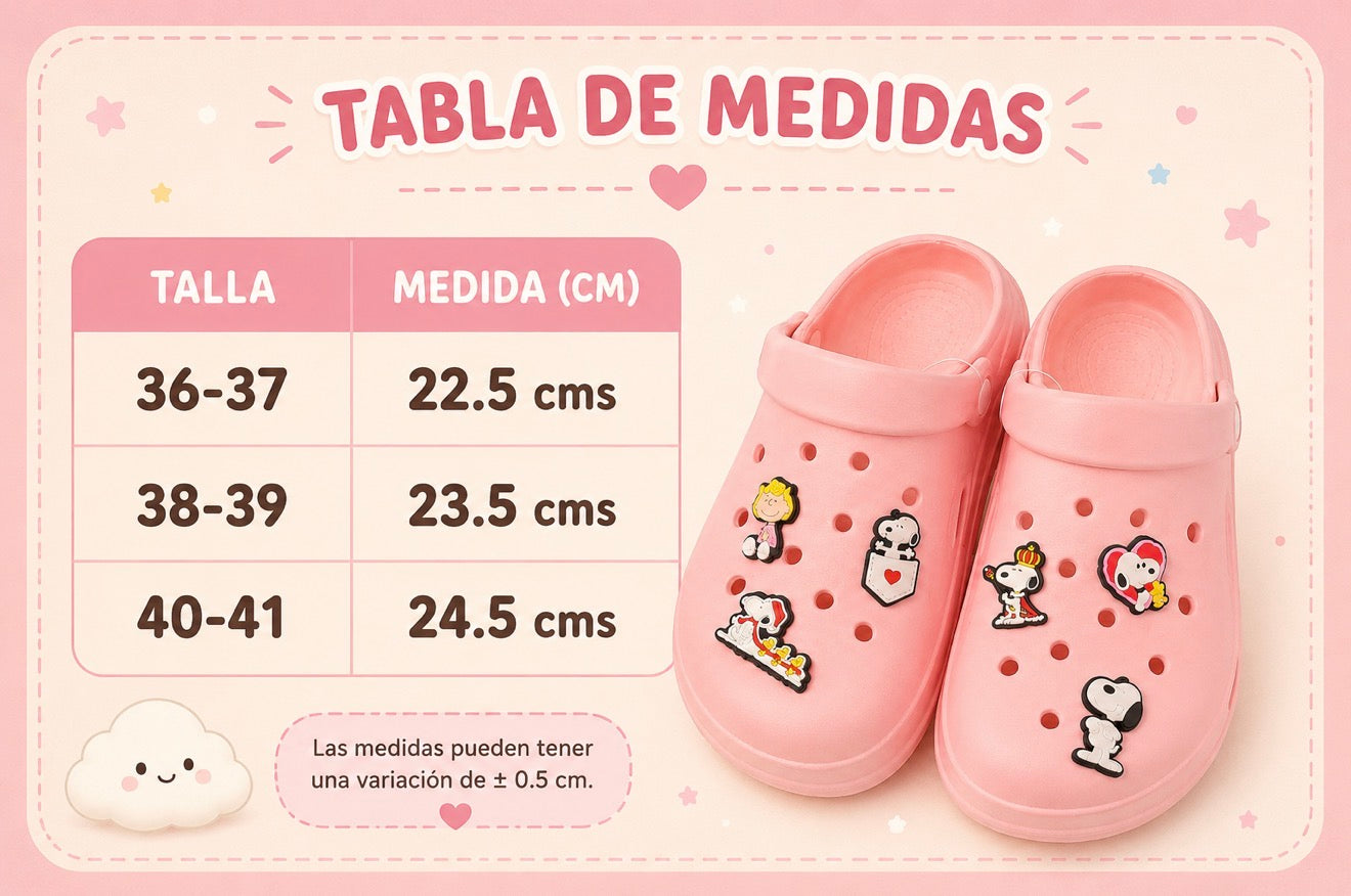 Clogs Kawaii con Charms de Snoopy