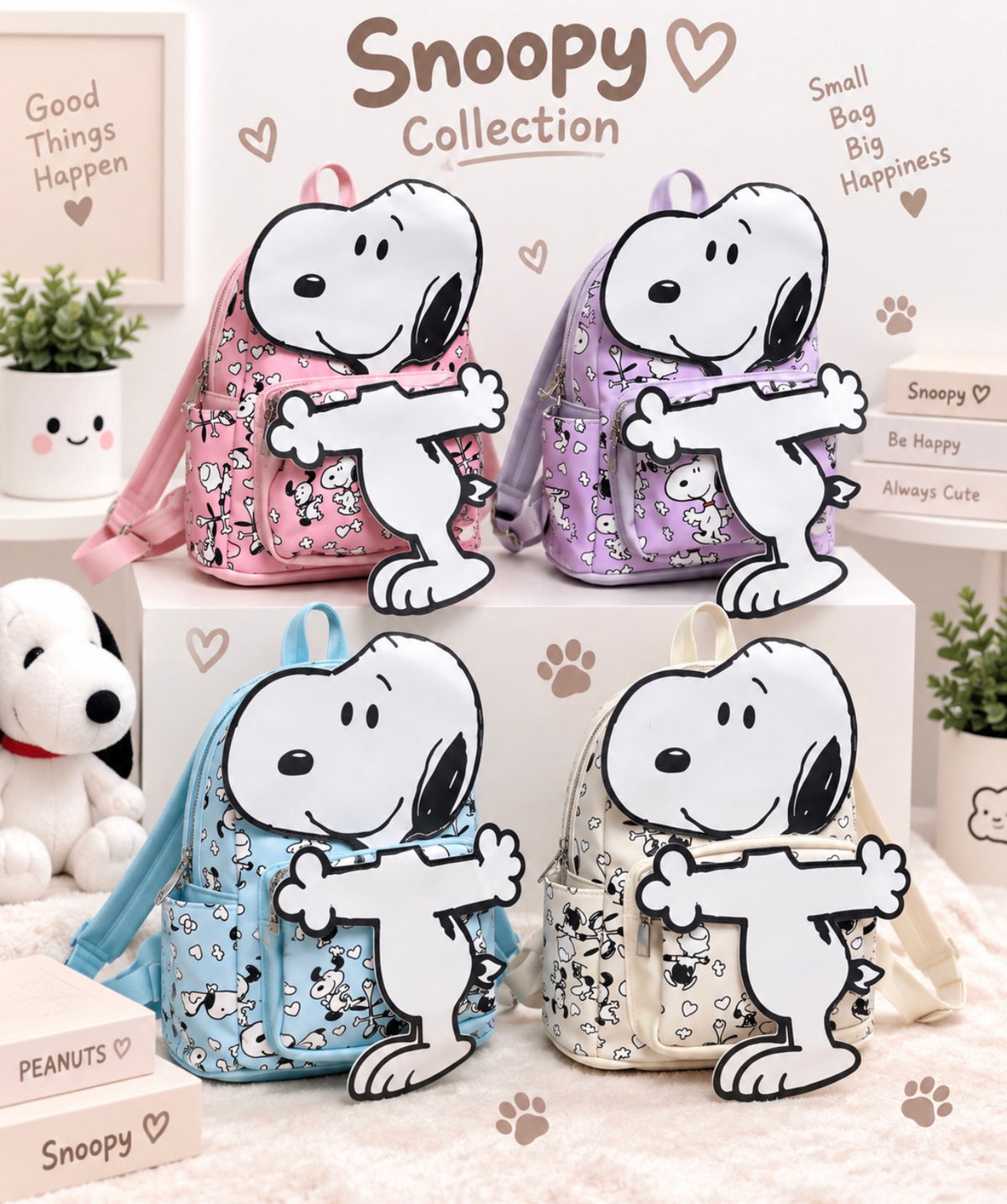 Mochila Snoopy Kawaii con Bolsillo Frontal