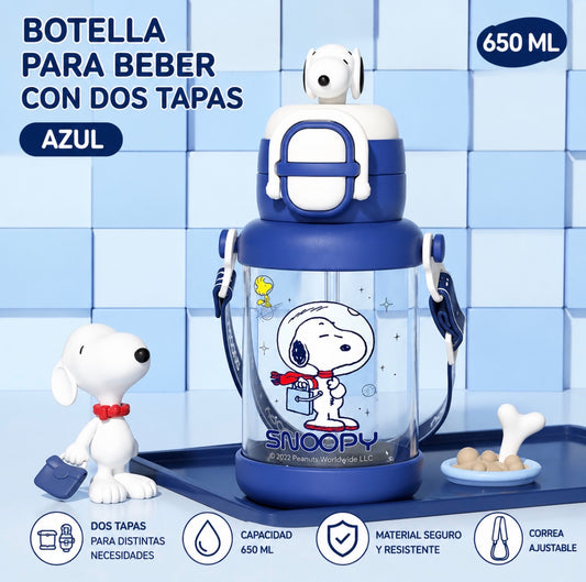 Botella Snoopy con Doble Tapa y Correa – 650 ml