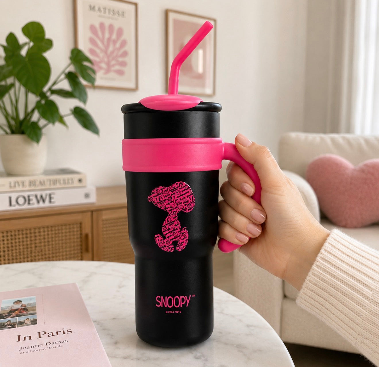 Vaso Térmico Snoopy con Asa y Pajilla – 1200 ml