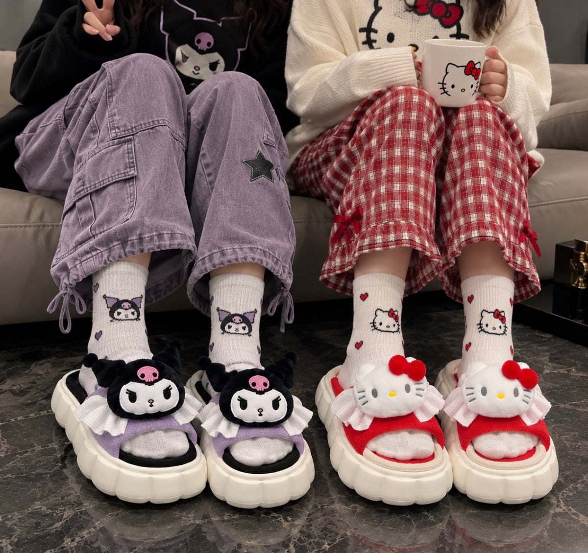 Pantuflas Kawaii Hello Kitty & Kuromi
