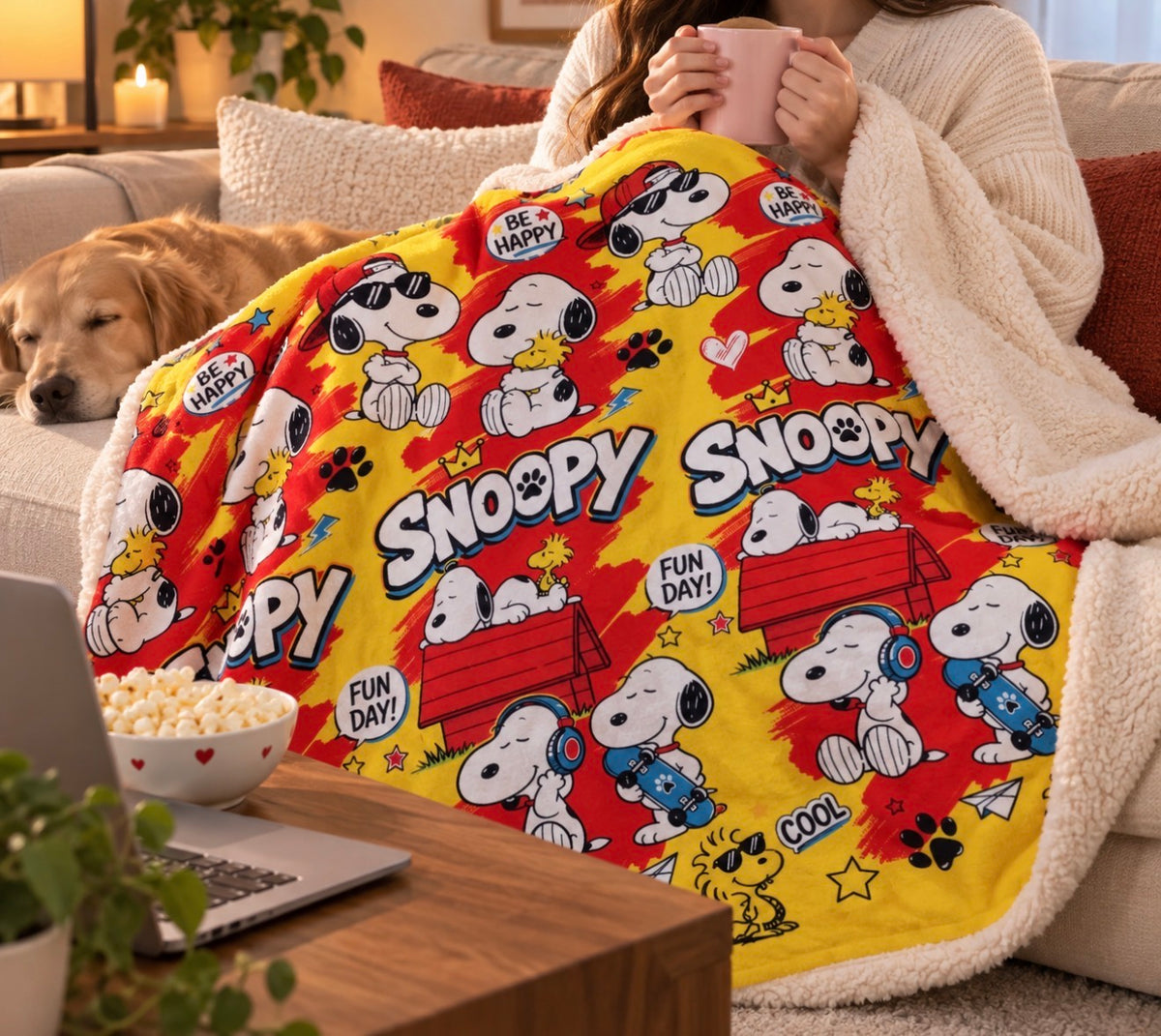 Frazada Matrimonial con Borrego Snoopy