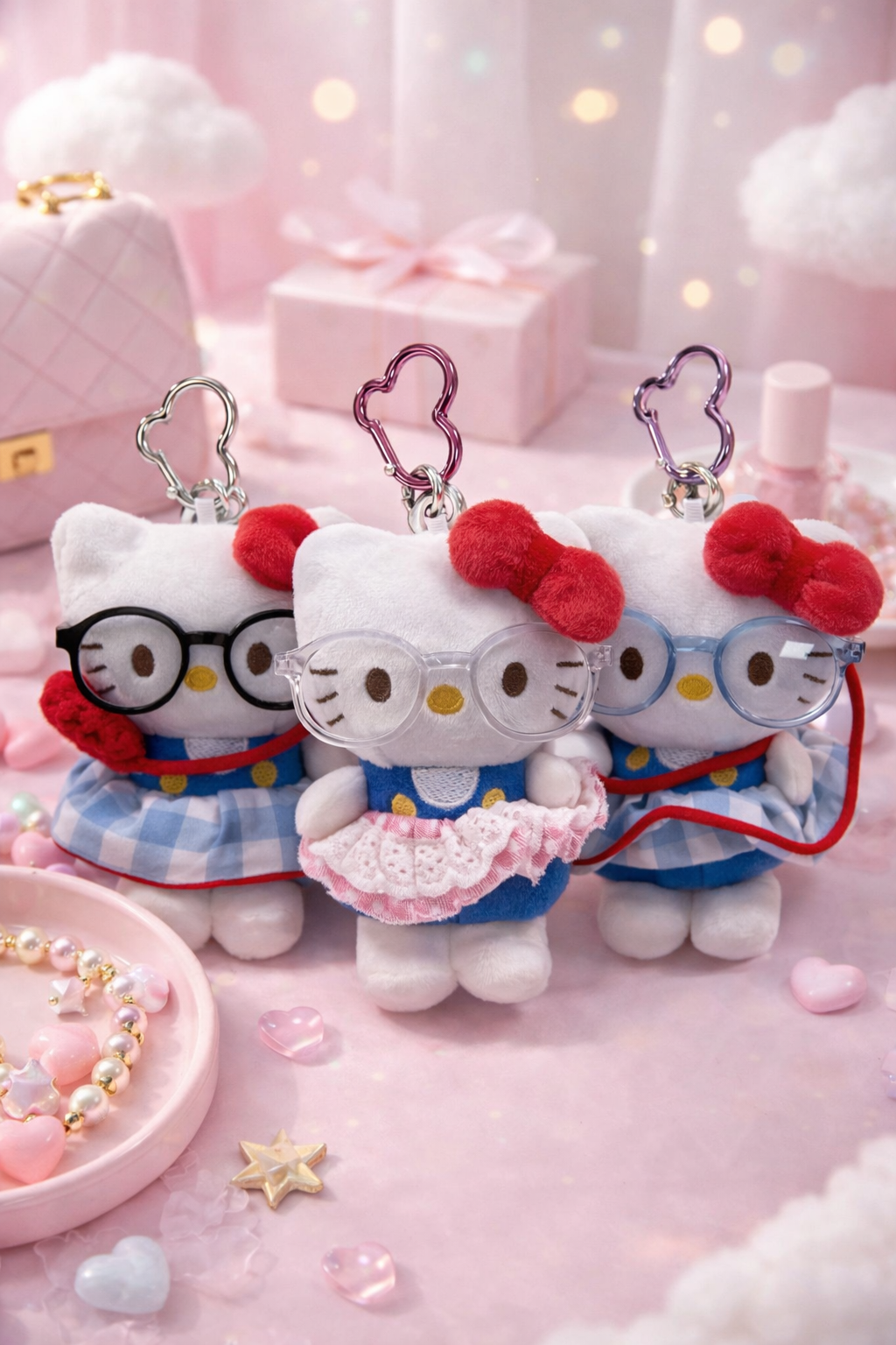 ✨ Llaveros de peluche Hello Kitty con lentes 🤓🎀
