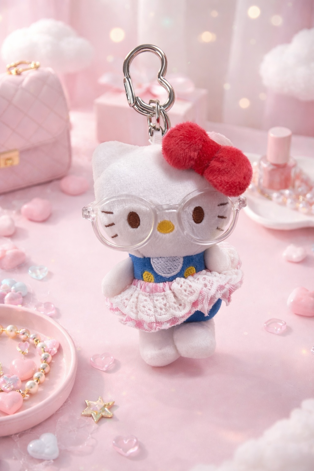 ✨ Llaveros de peluche Hello Kitty con lentes 🤓🎀