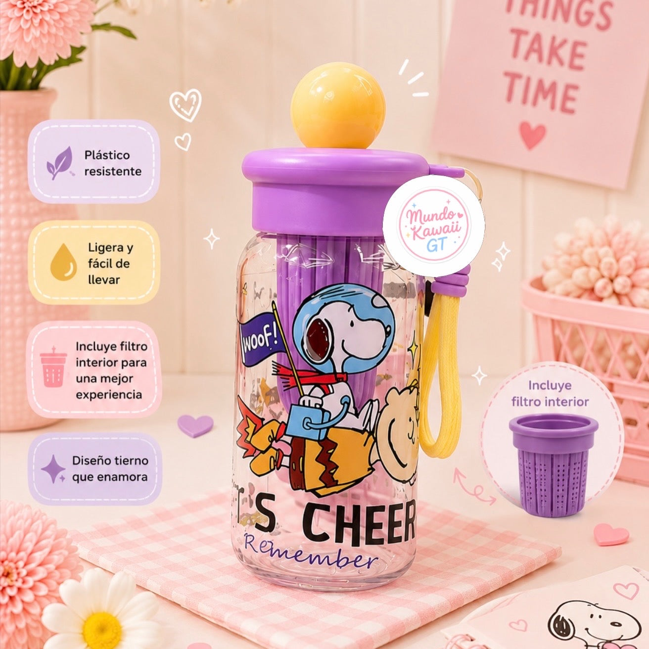 Botella con Filtro Infusor y Pajilla – Peanuts