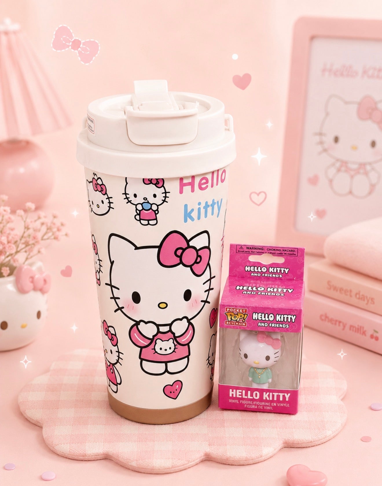 Dúo Vaso Térmico 16 onzs Hello Kitty + Llavero Pocket Pop