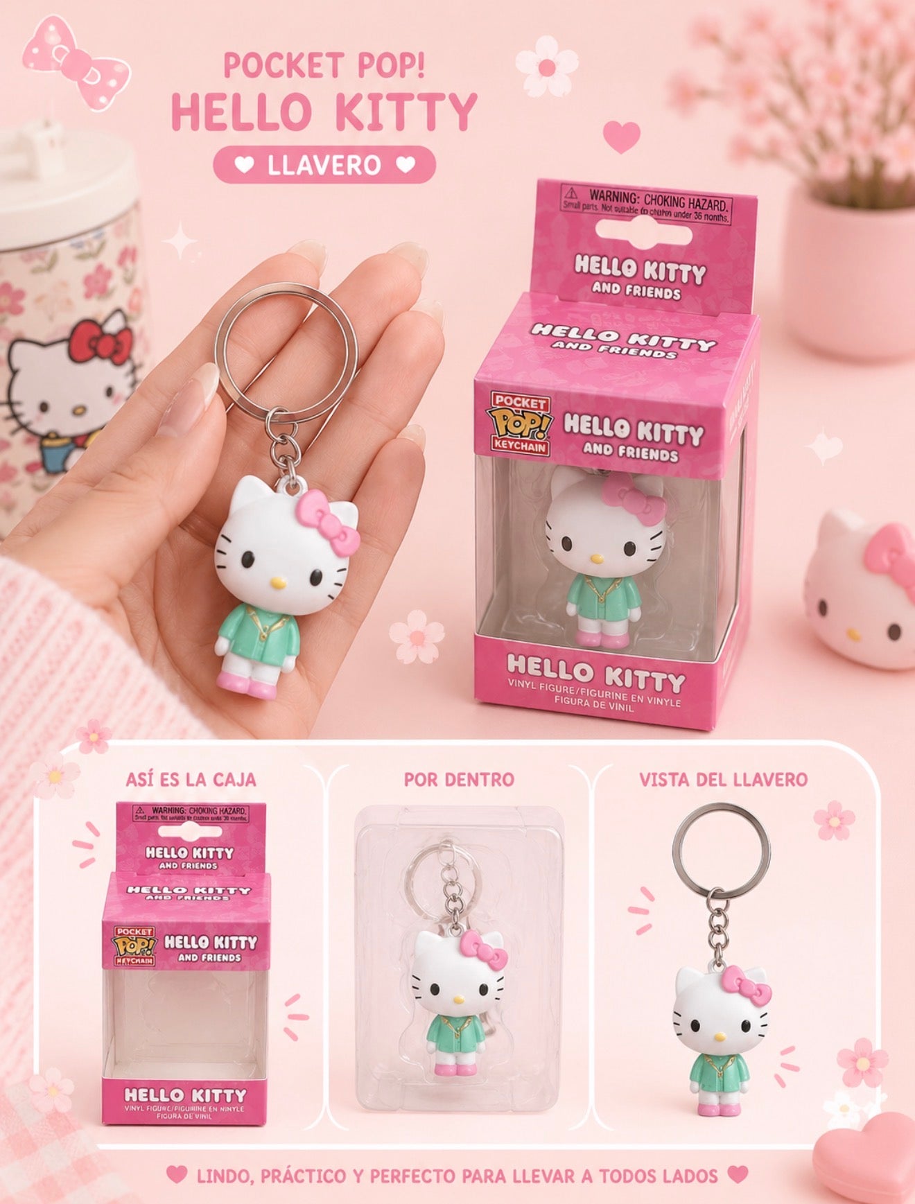 Dúo Vaso Térmico 16 onzs Hello Kitty + Llavero Pocket Pop