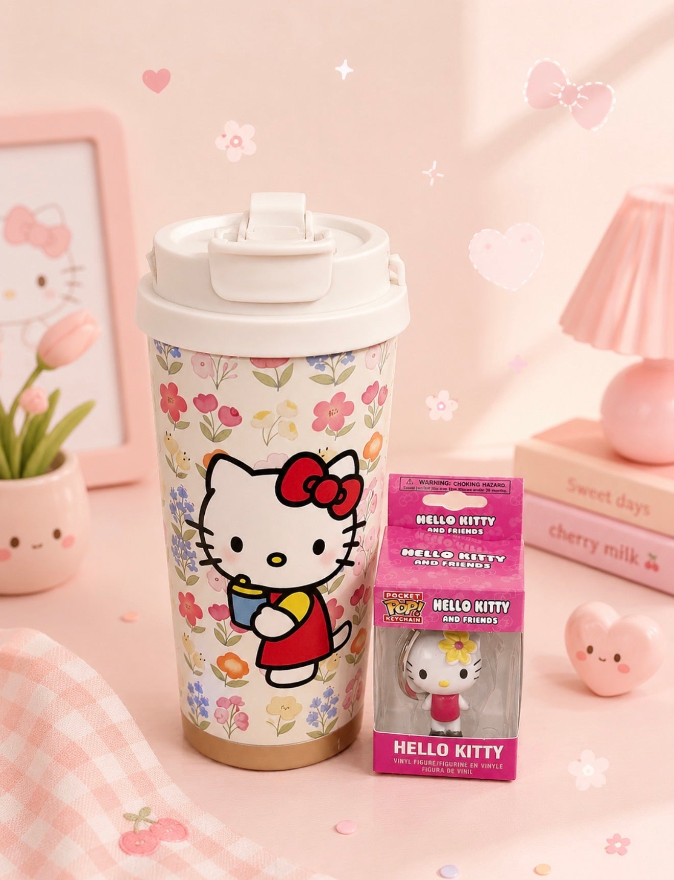 Dúo Vaso Térmico 16 onzs Hello Kitty + Llavero Pocket Pop