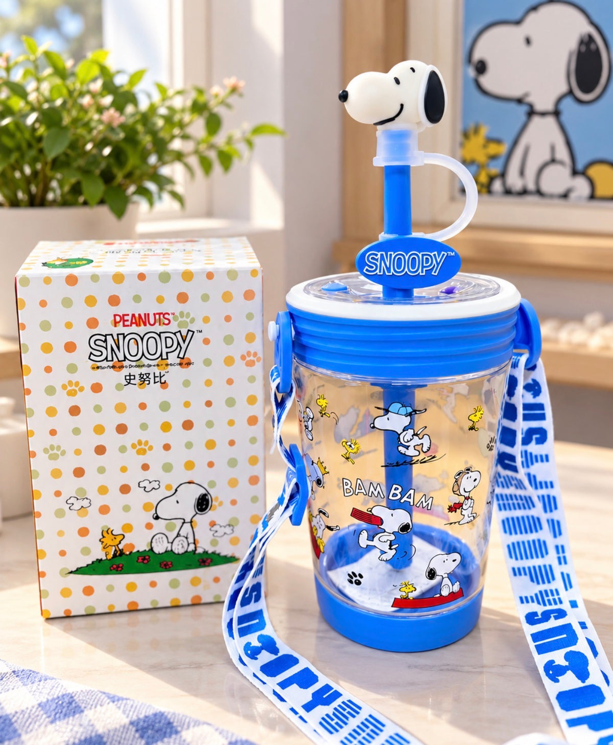 Vaso Tumbler Snoopy con Pajilla y Correa – 550 ml