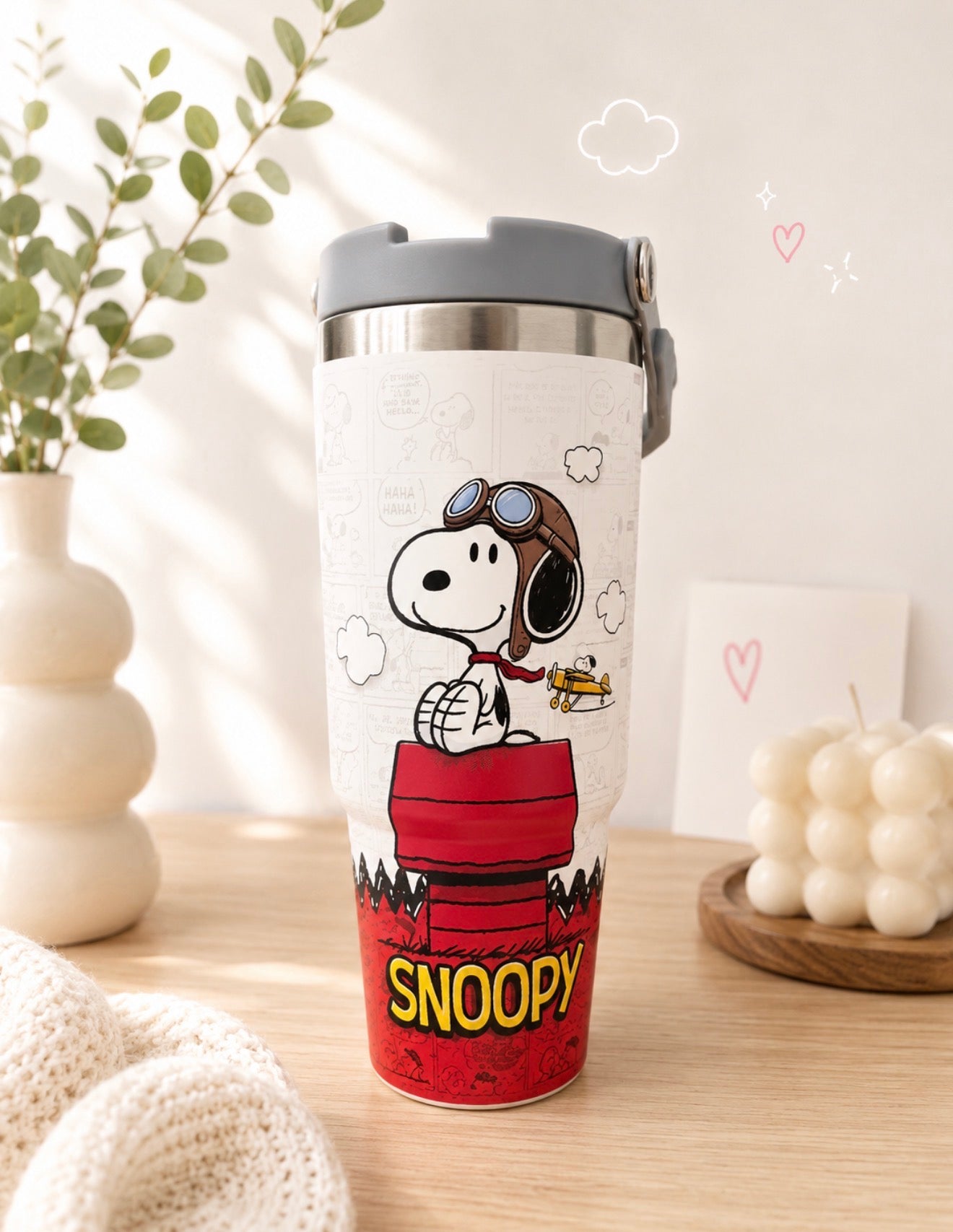 Termo Snoopy con Asa y Pajilla 900 ml