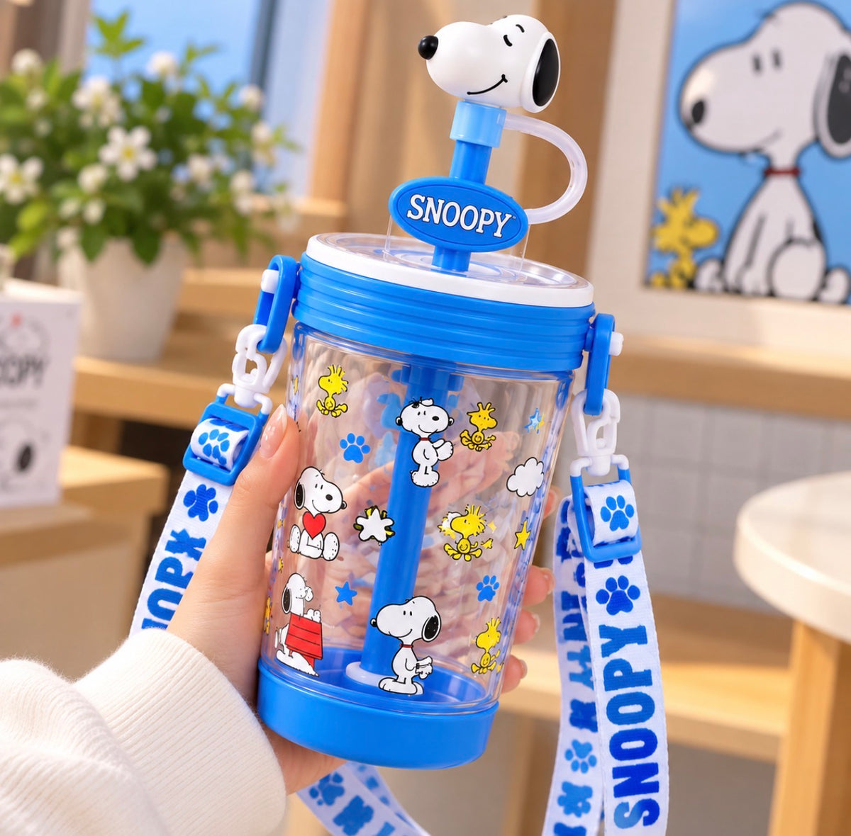 Vaso Tumbler Snoopy con Pajilla y Correa – 550 ml