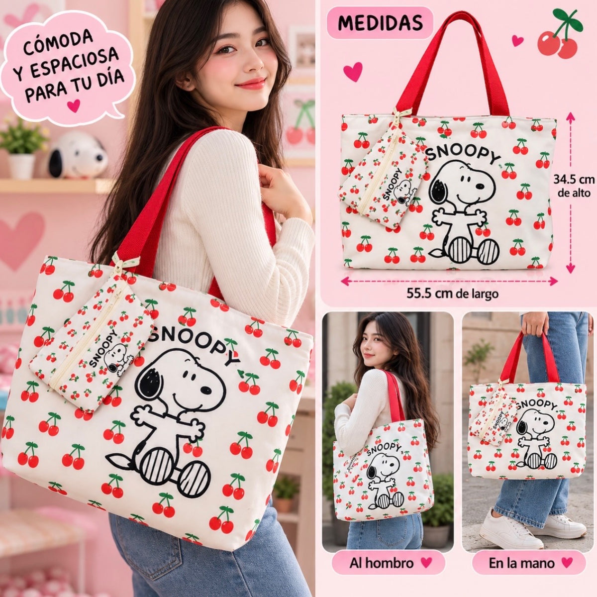 Tote Bag Grande Snoopy con Monedero