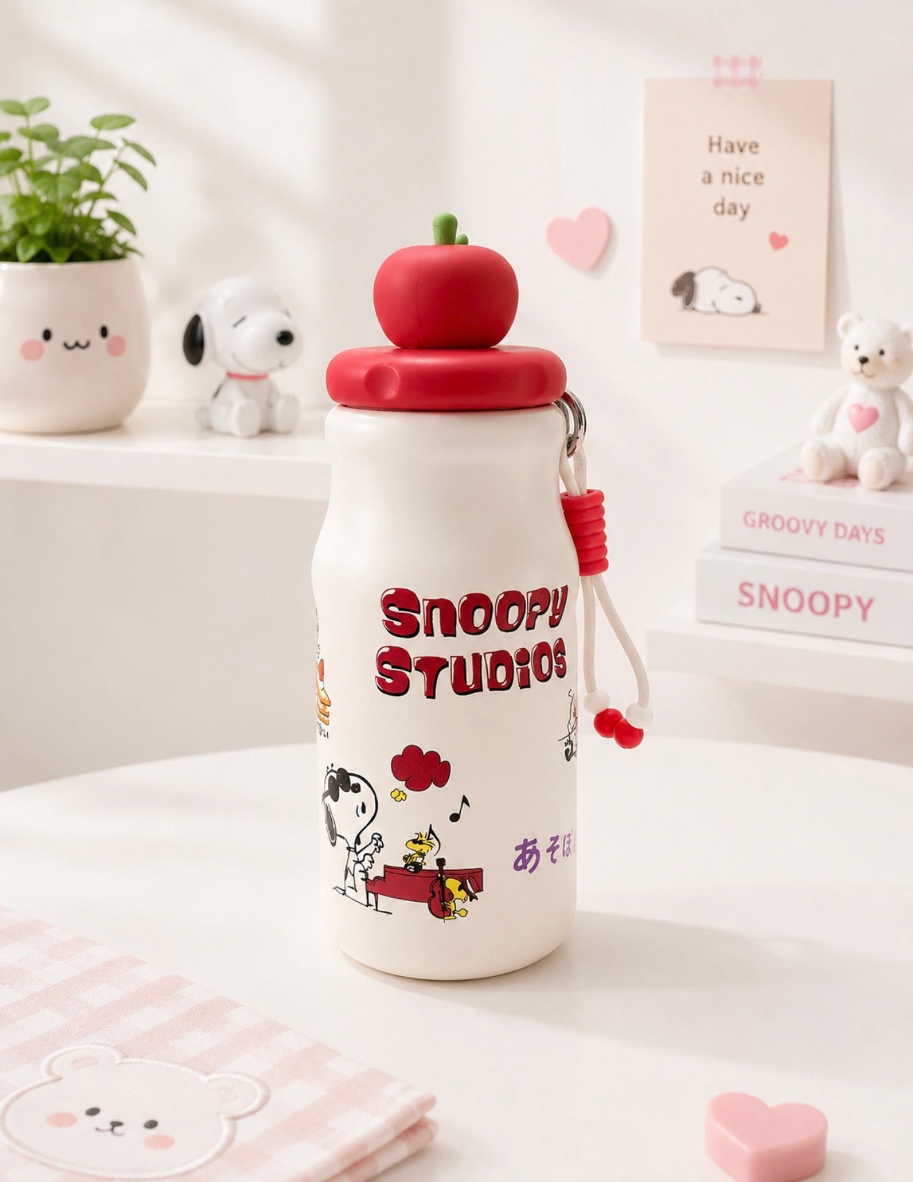 Termo Snoopy con Pajilla de Acero Inoxidable 16 oz