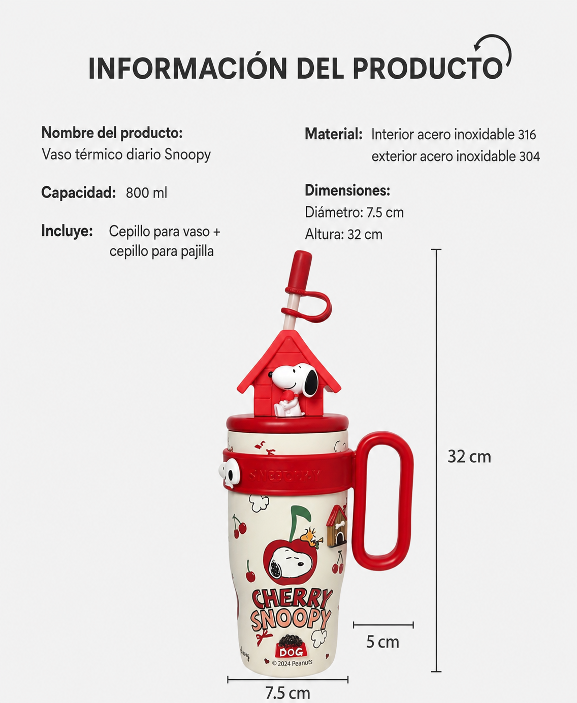 Vaso Térmico Snoopy con Filtro 800ml