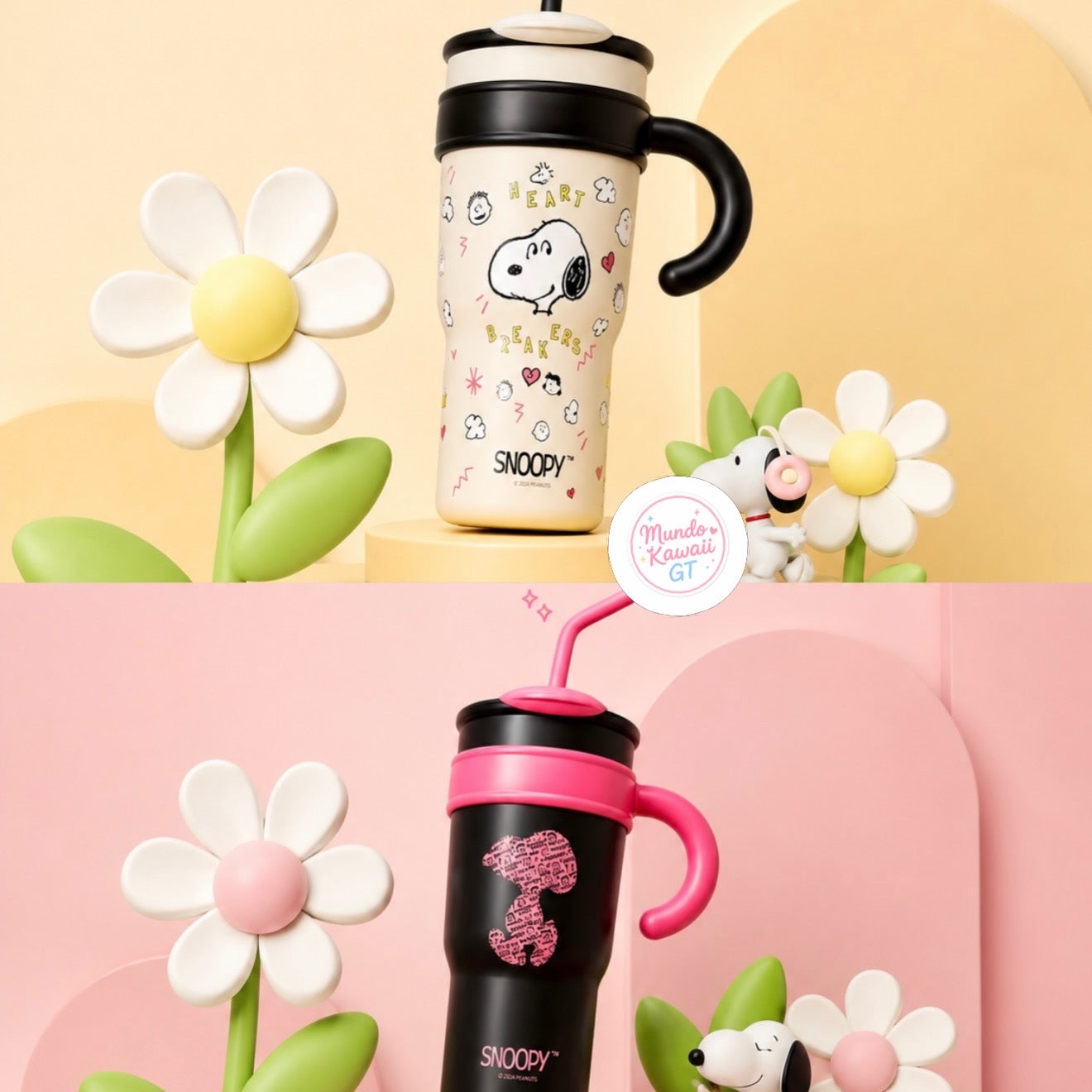 Vaso Térmico Snoopy con Asa y Pajilla – 1200 ml