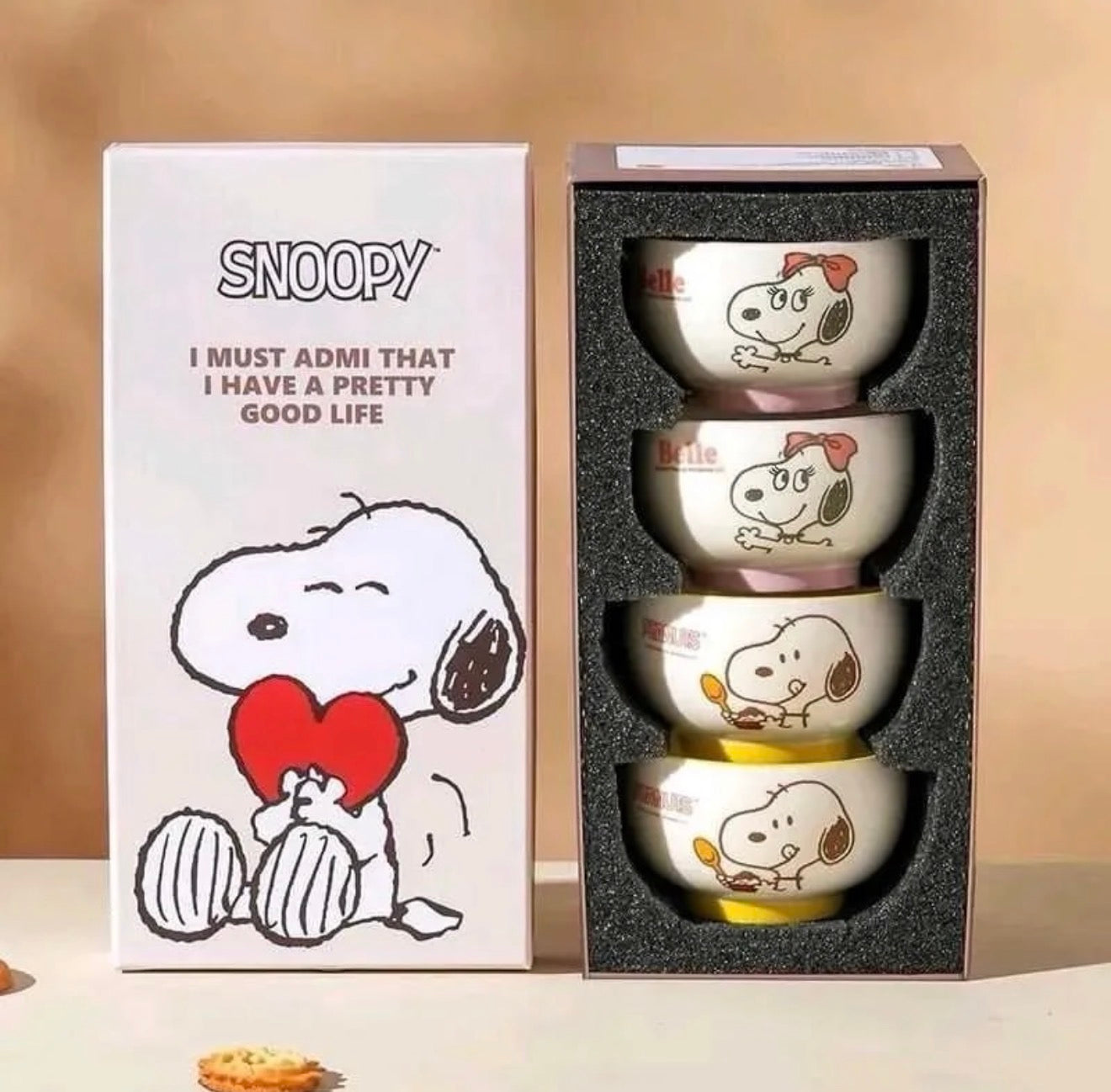 Set de 4 Tazones Snoopy con Caja de Regalo