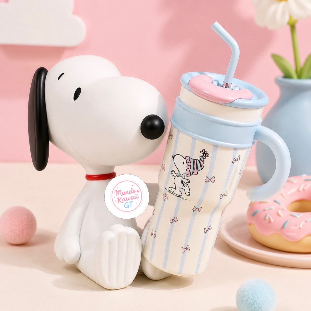 Vaso Térmico Snoopy con Asa y Pajilla – 1200 ml