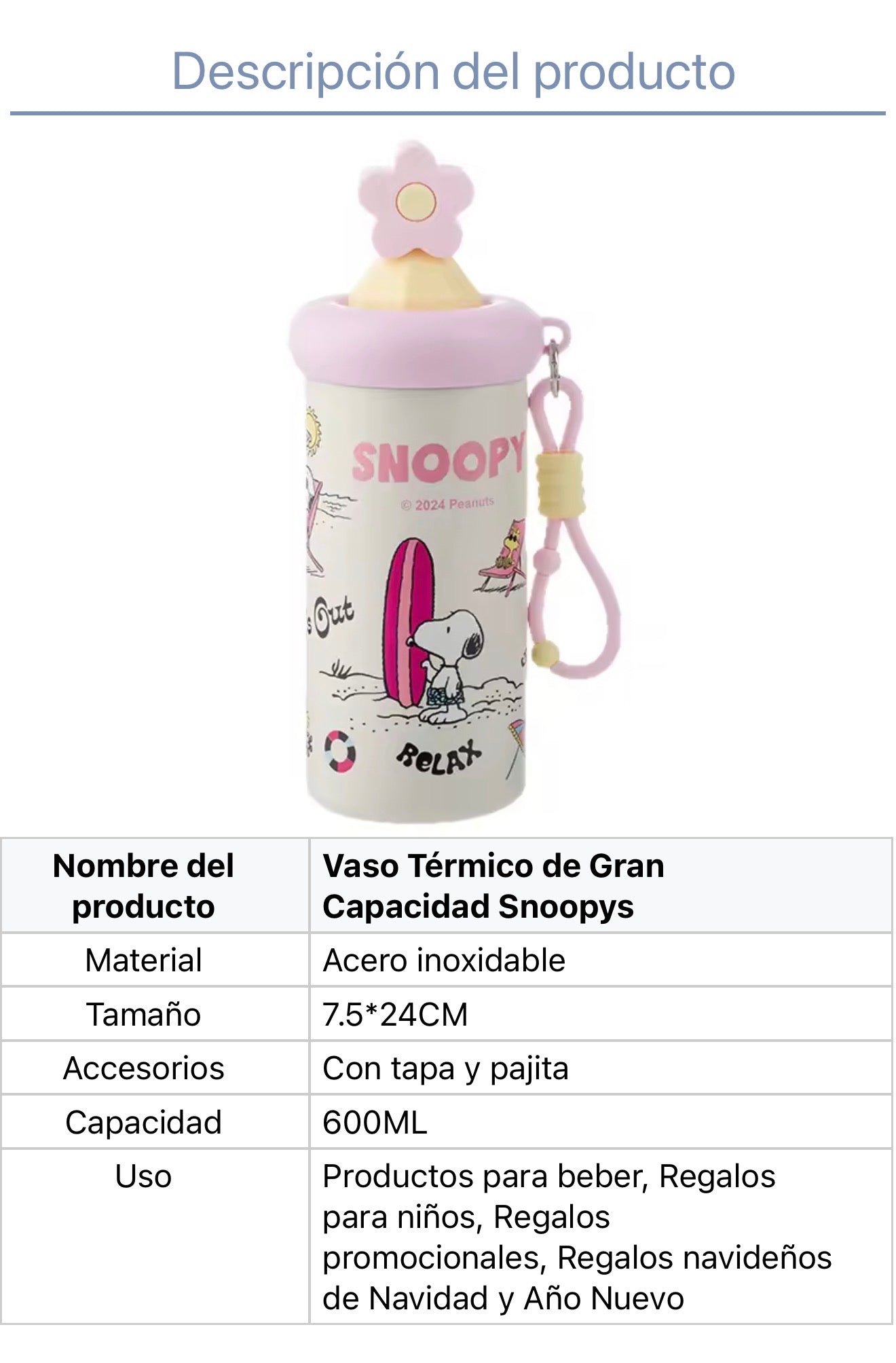 Vaso Térmico Snoopy Flower 600ML