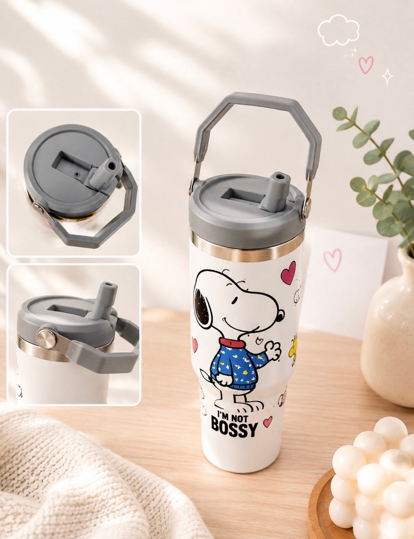 Termo Snoopy con Asa y Pajilla 900 ml