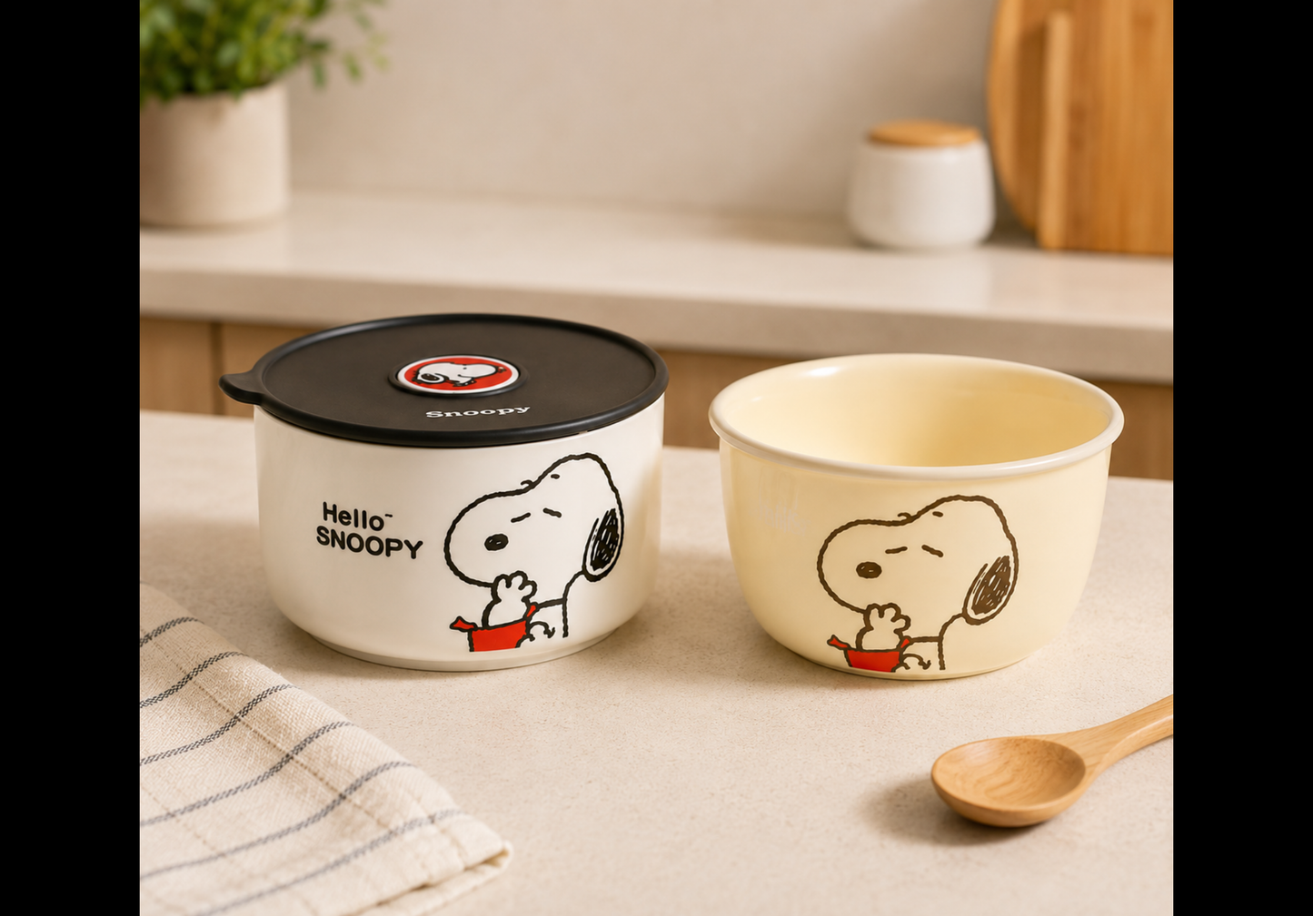 Set Hermético Snoopy 600 ml + Tazón de Cerámica 400 ml