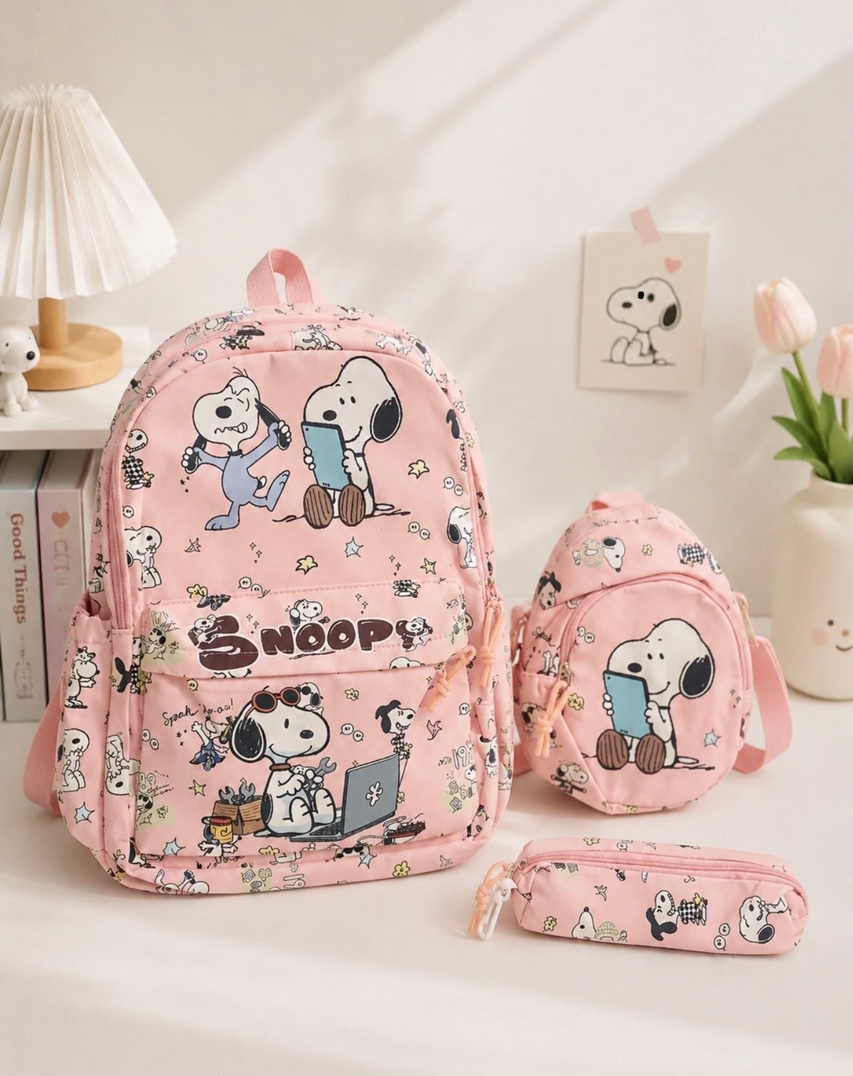 Trío Mochila Snoopy – Mochila + Pechera + Estuche