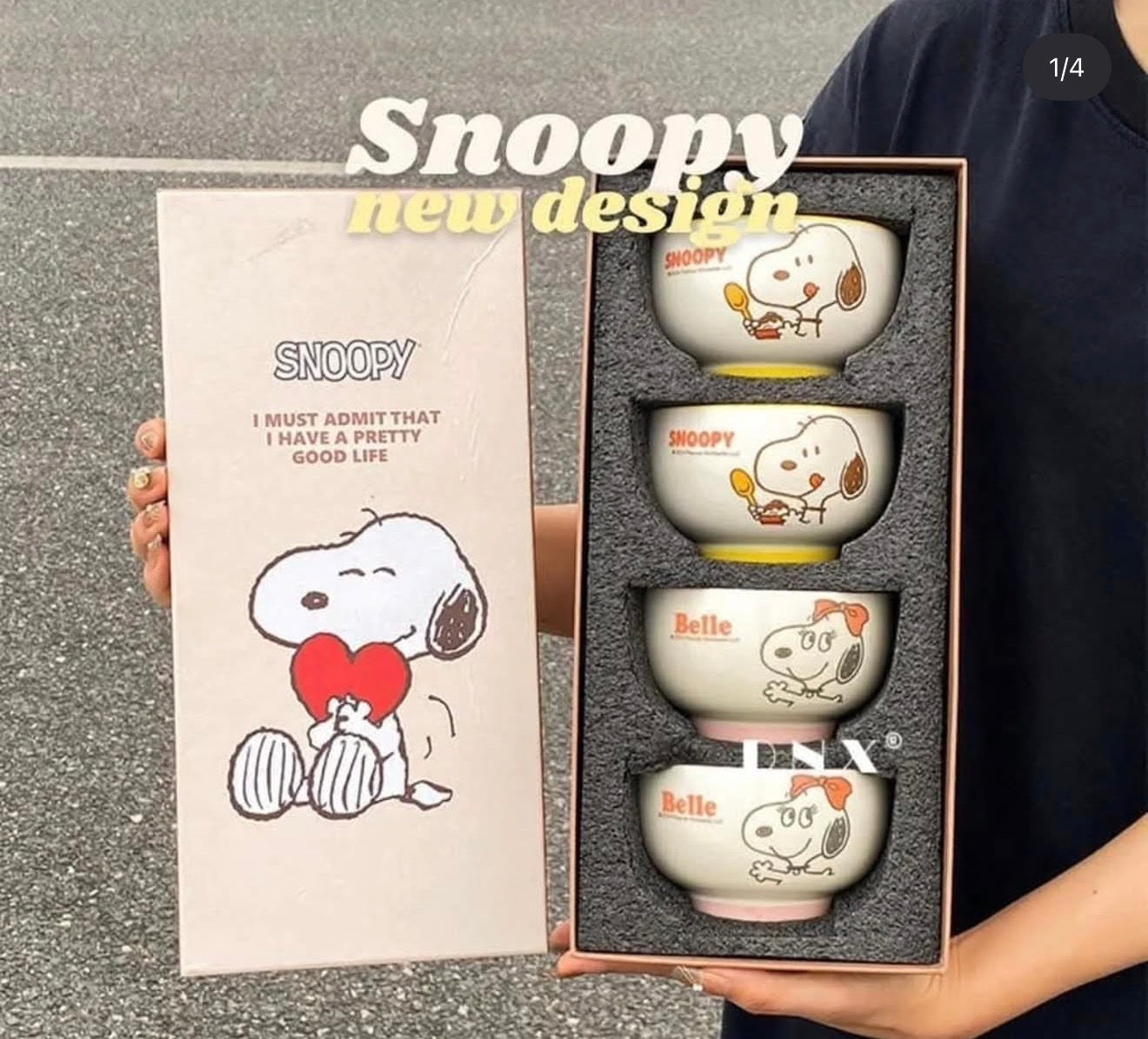 Set de 4 Tazones Snoopy con Caja de Regalo
