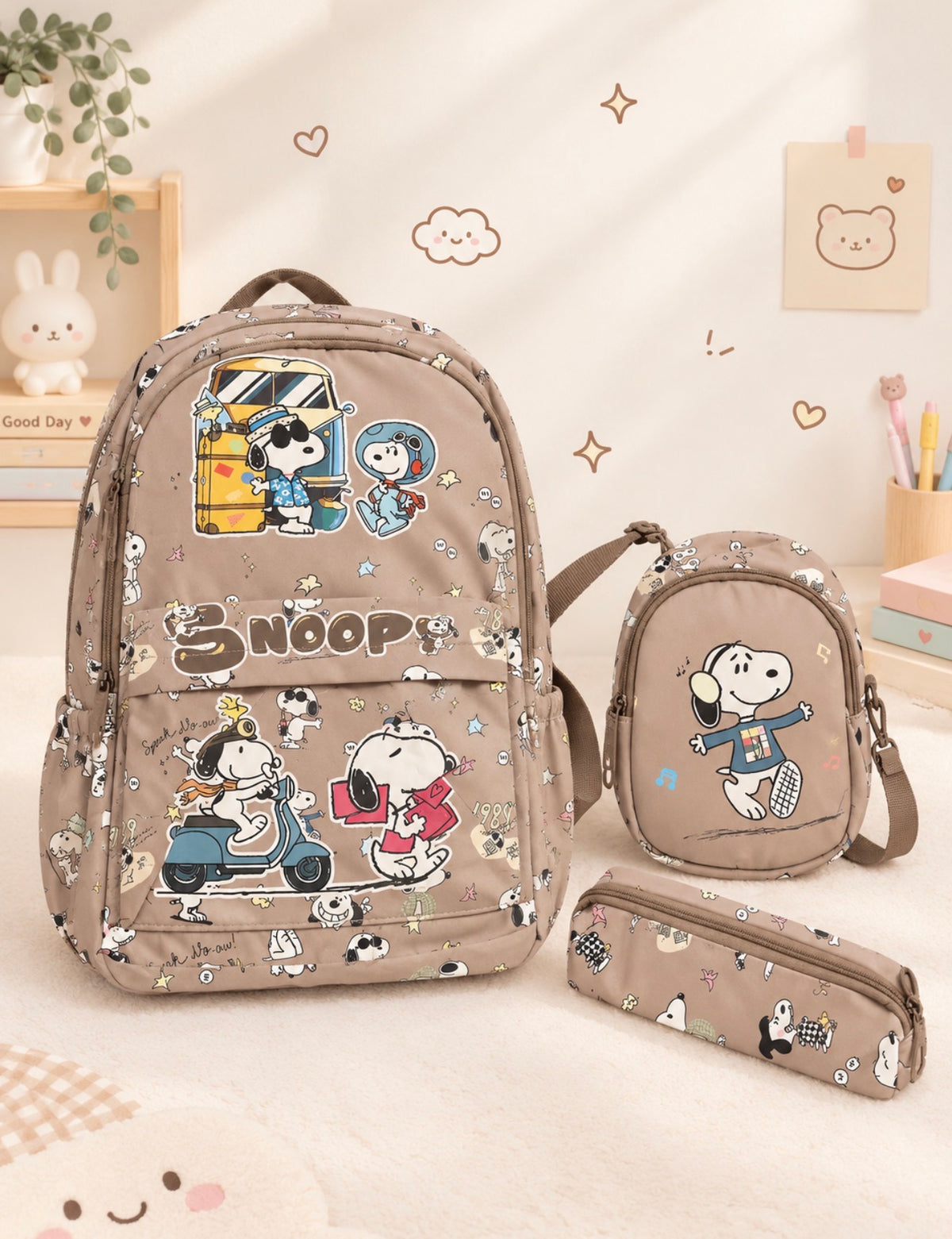 Trío Mochila Snoopy – Mochila + Pechera + Estuche