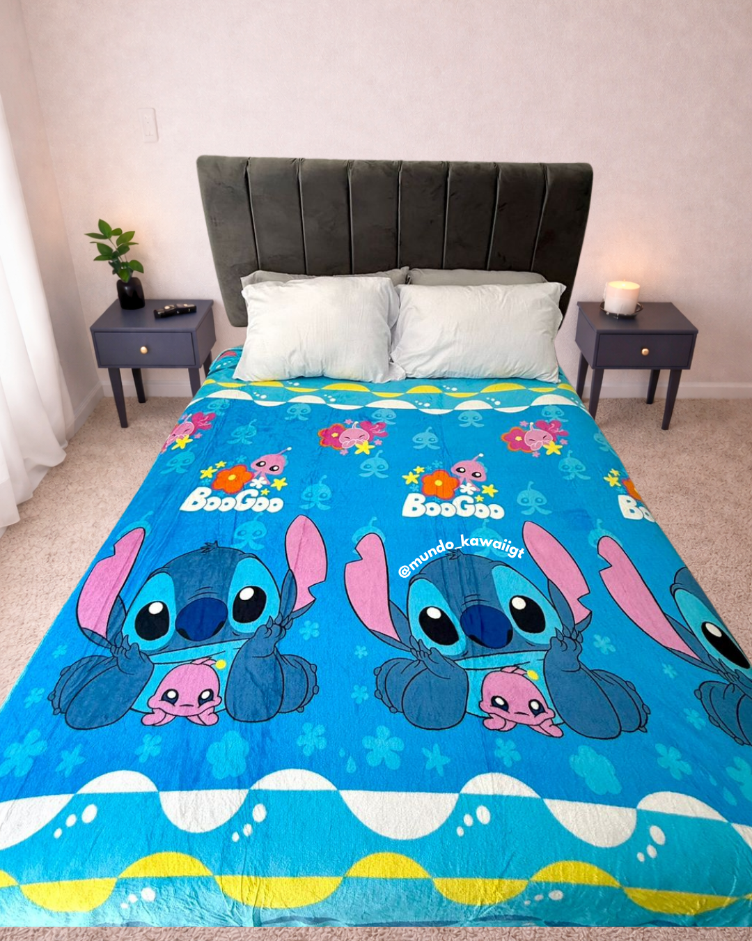 🛏️ Cobijas Stitch – Tela Coral (Matrimonial)
