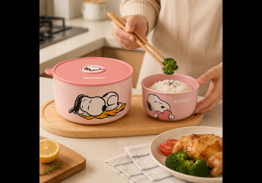 Set Hermético Snoopy de Cerámica + Tazón | Recipiente 850 ml y Tazón 400 ml