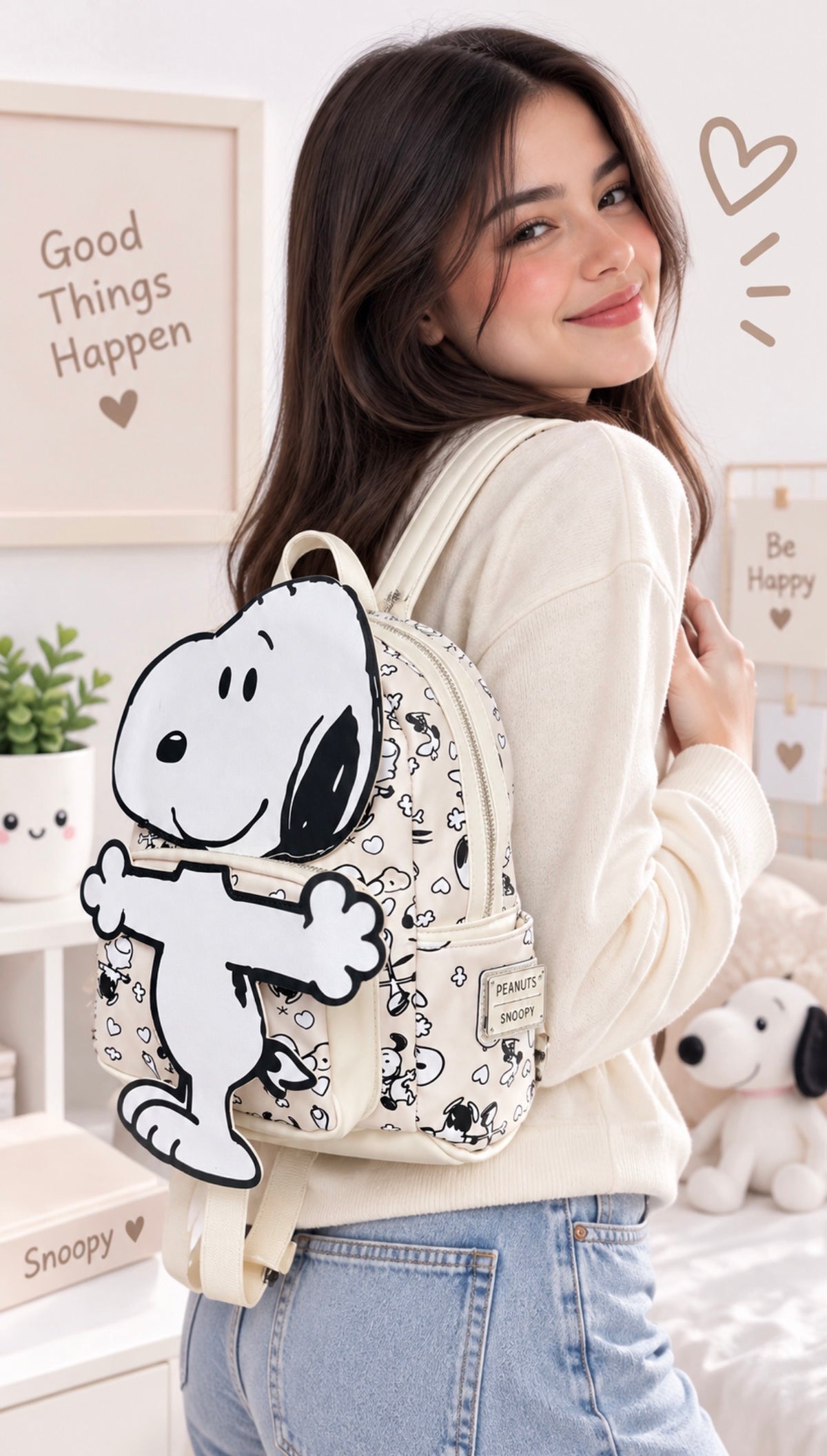Mochila Snoopy Kawaii con Bolsillo Frontal
