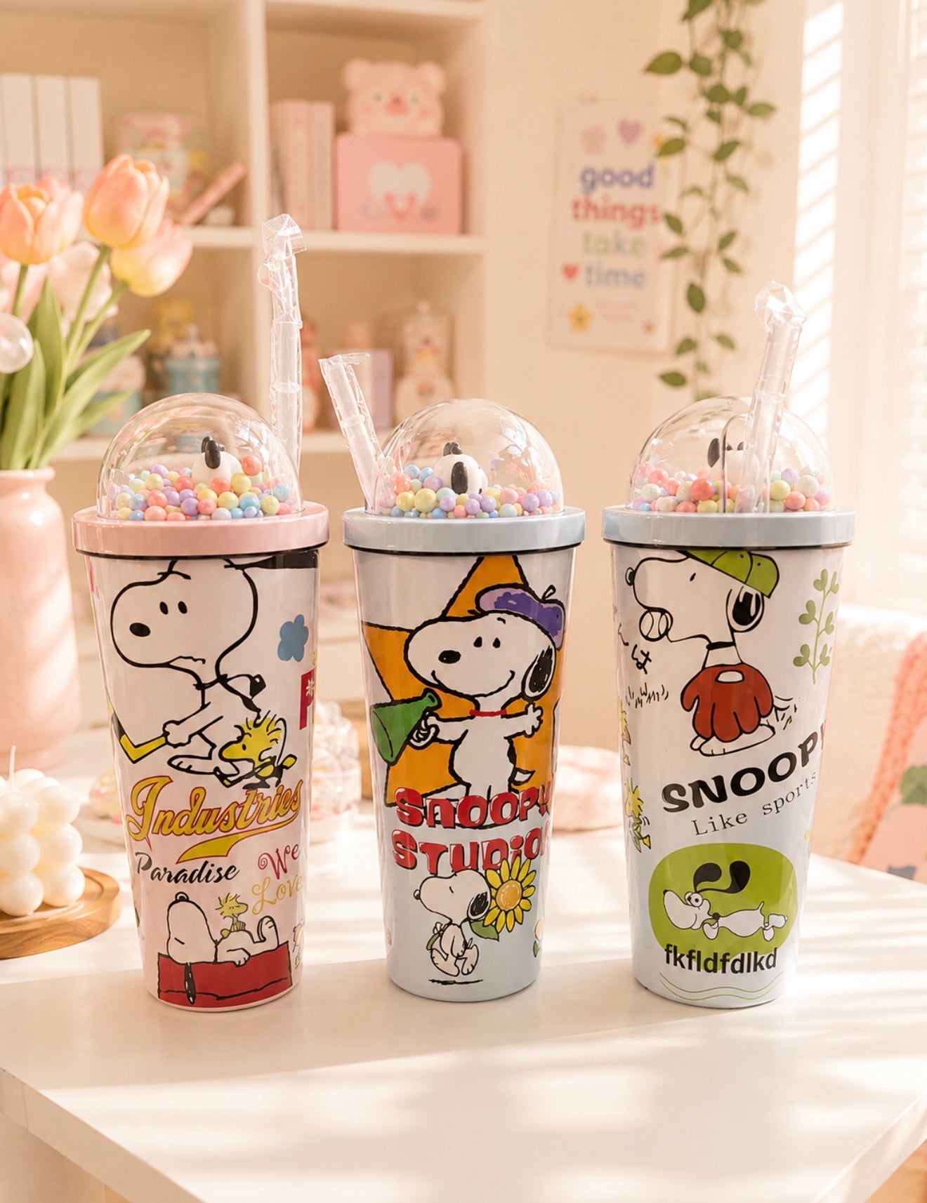 Vaso Térmico Snoopy con Domo y Pajilla 750 ml