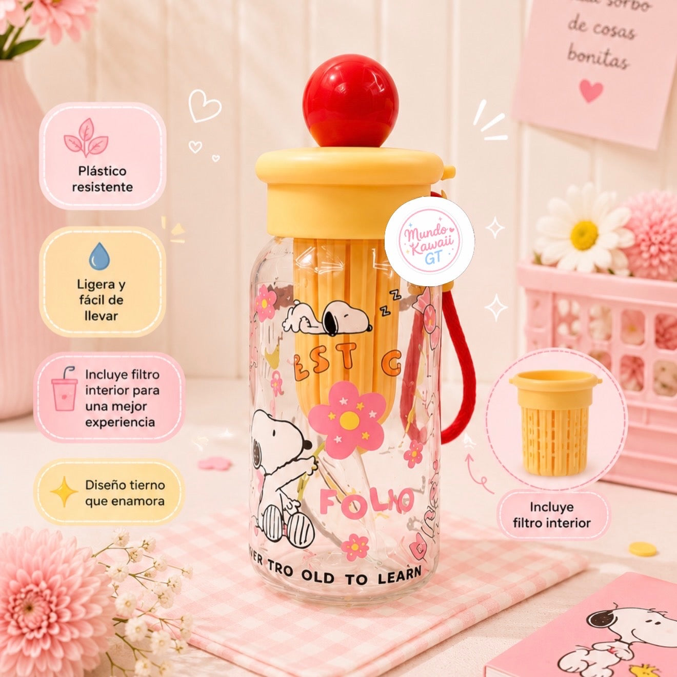 Botella con Filtro Infusor y Pajilla – Peanuts