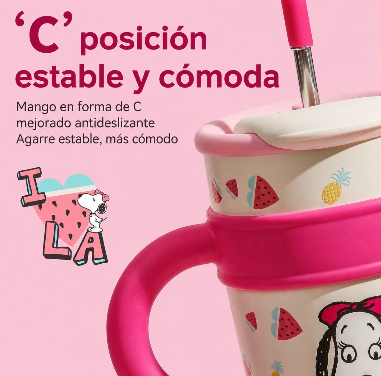 Vaso Térmico Snoopy con Asa y Pajilla – 1200 ml