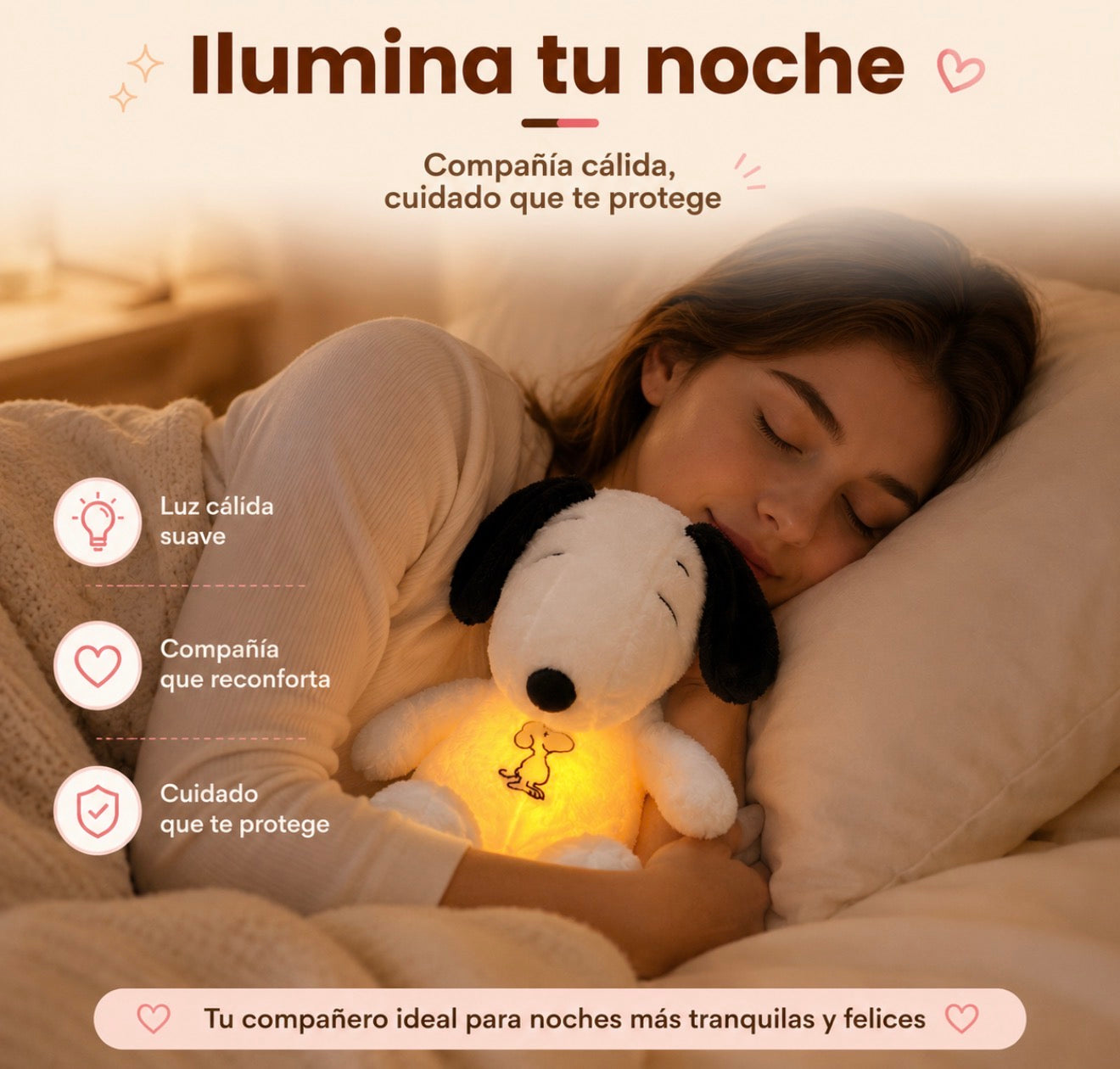 Peluche Snoopy Respiración Antiansiedad con Luz y Sonidos 32 cms