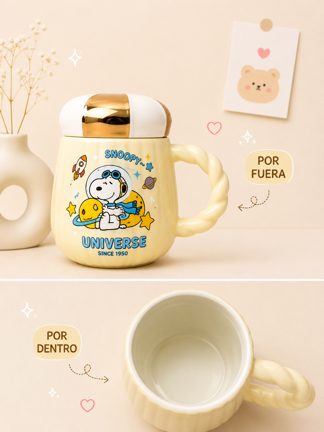 Taza Kawaii Snoopy con Tapadera