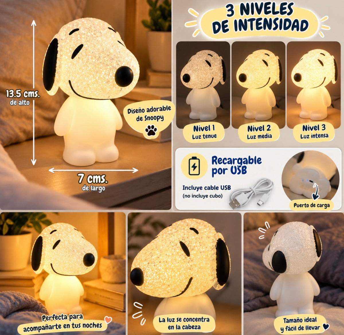 Combo Snoopy Cozy – Frazada Matrimonial + Almohadón + Lámpara