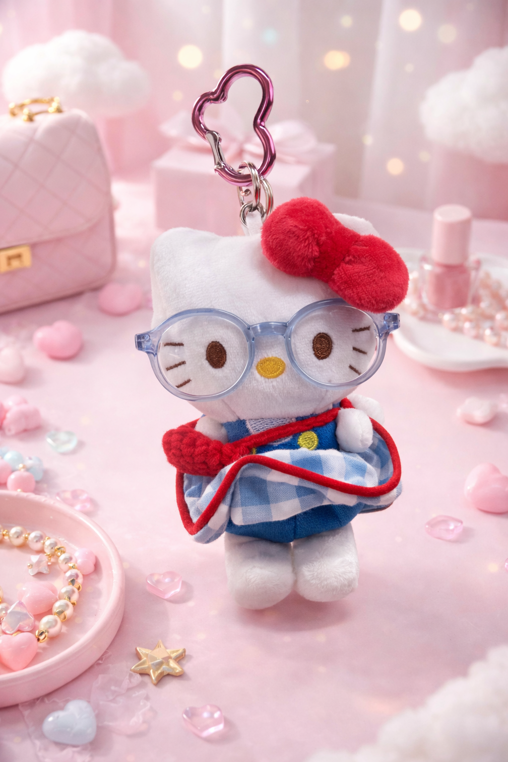 ✨ Llaveros de peluche Hello Kitty con lentes 🤓🎀