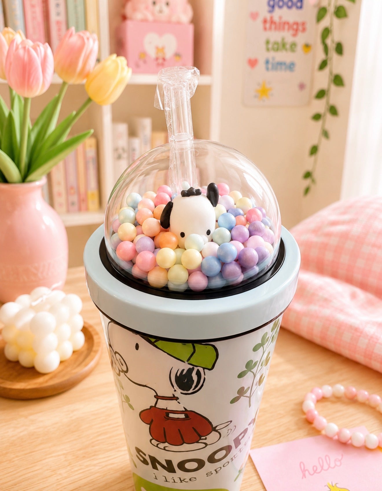 Vaso Térmico Snoopy con Domo y Pajilla 750 ml