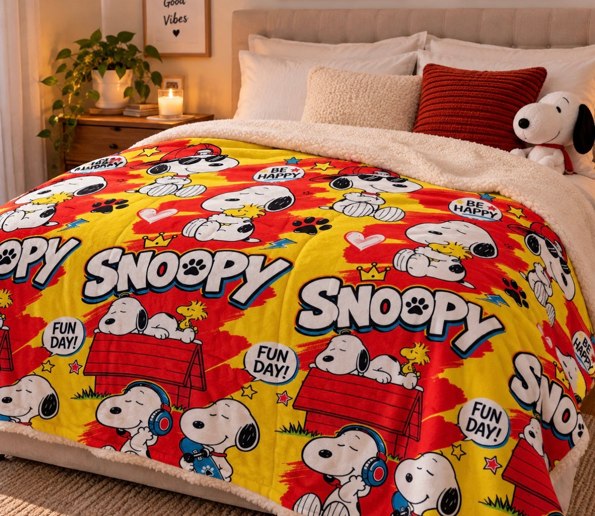 Frazada Matrimonial con Borrego Snoopy