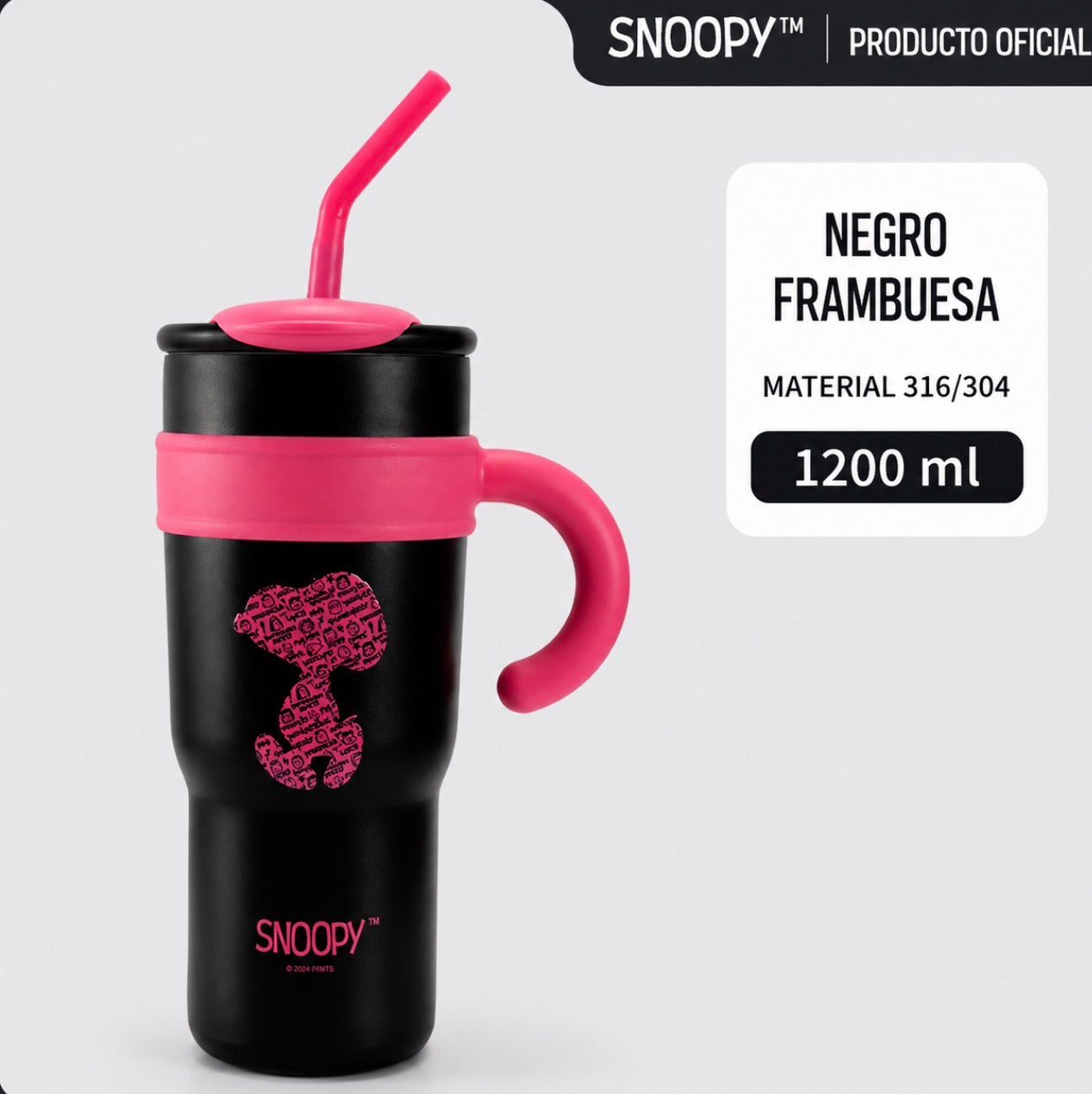 Vaso Térmico Snoopy con Asa y Pajilla – 1200 ml