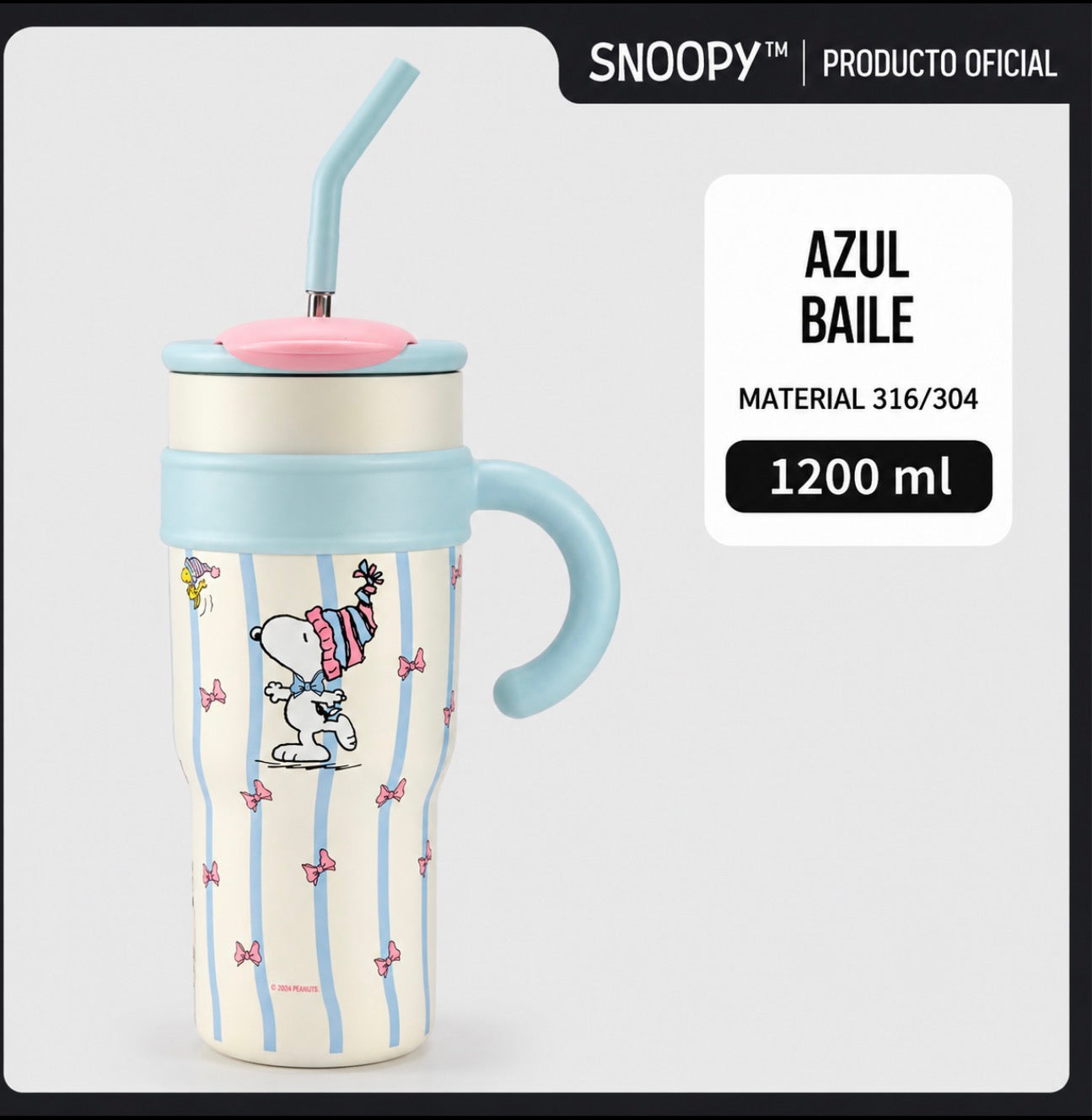 Vaso Térmico Snoopy con Asa y Pajilla – 1200 ml
