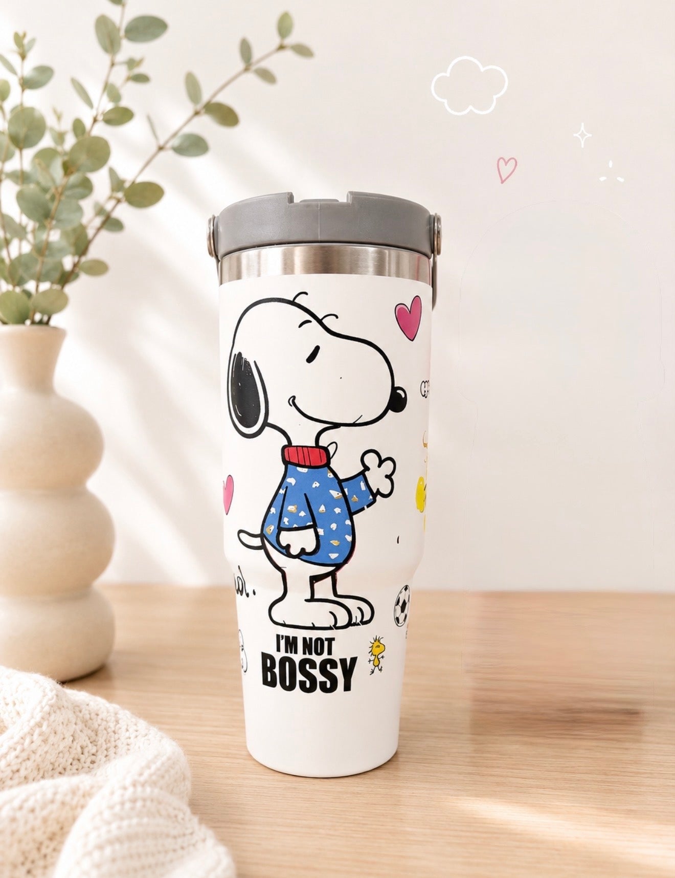 Termo Snoopy con Asa y Pajilla 900 ml